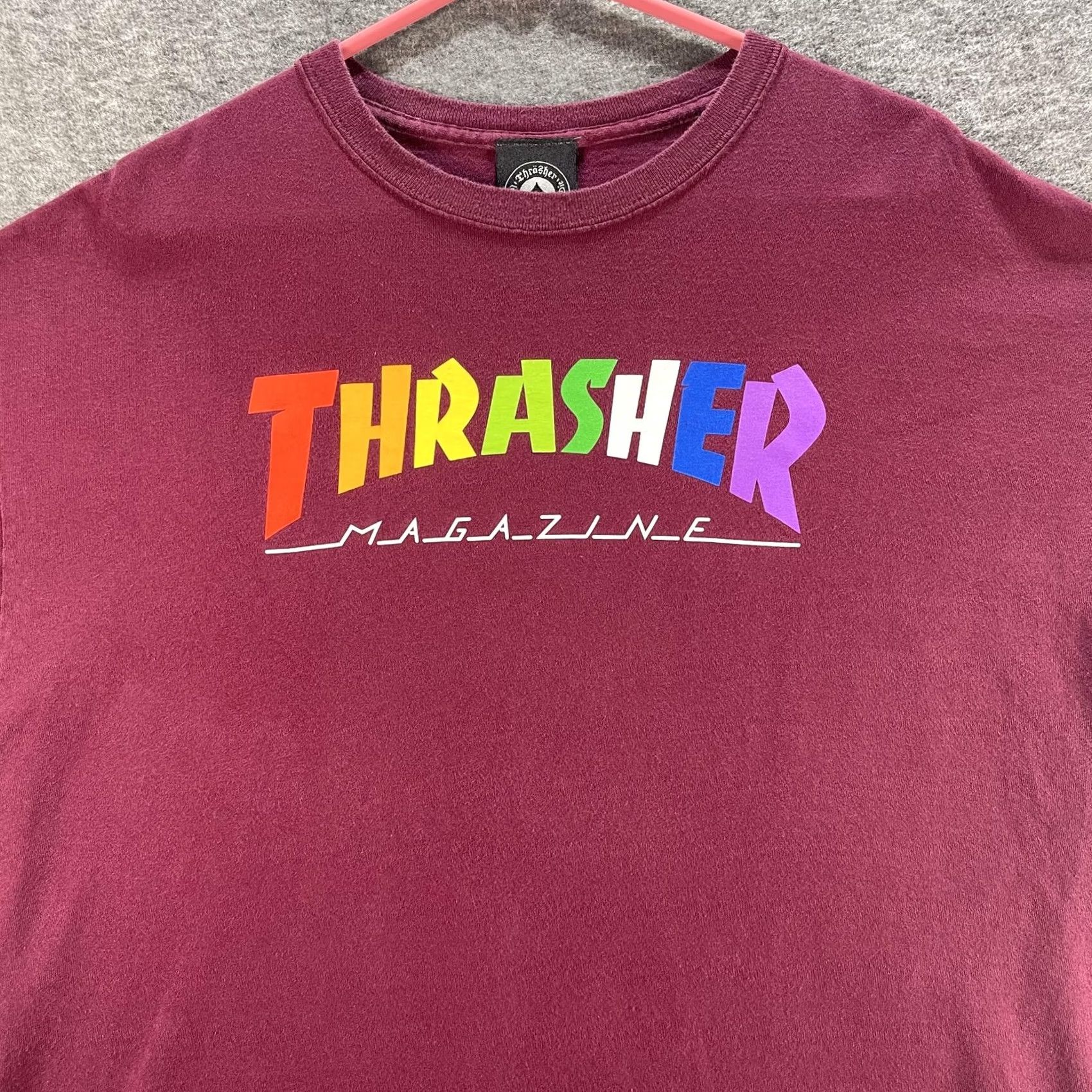 Thrasher VINTAGE Thrasher Magazine Shirt Mens XL Maroon Rainbow Logo Graphic Skateboarding Tee Size US XL / EU 56 / 4 - 2 Thumbnail