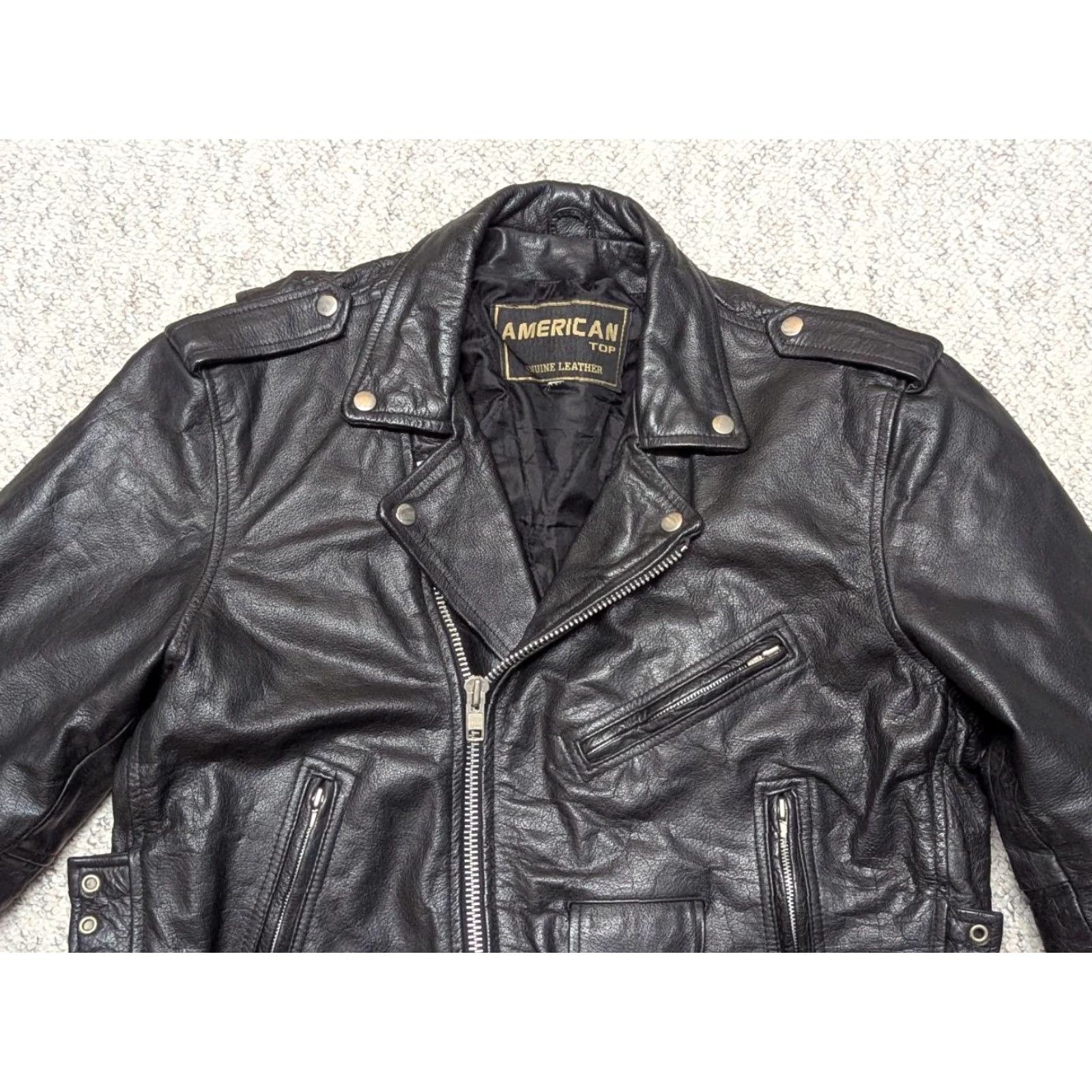 Vintage VINTAGE motorcycle jacket leather 44 black Mens L Biker Punk Harley cowhide leather jacket Size US L / EU 52-54 / 3 - 3 Thumbnail