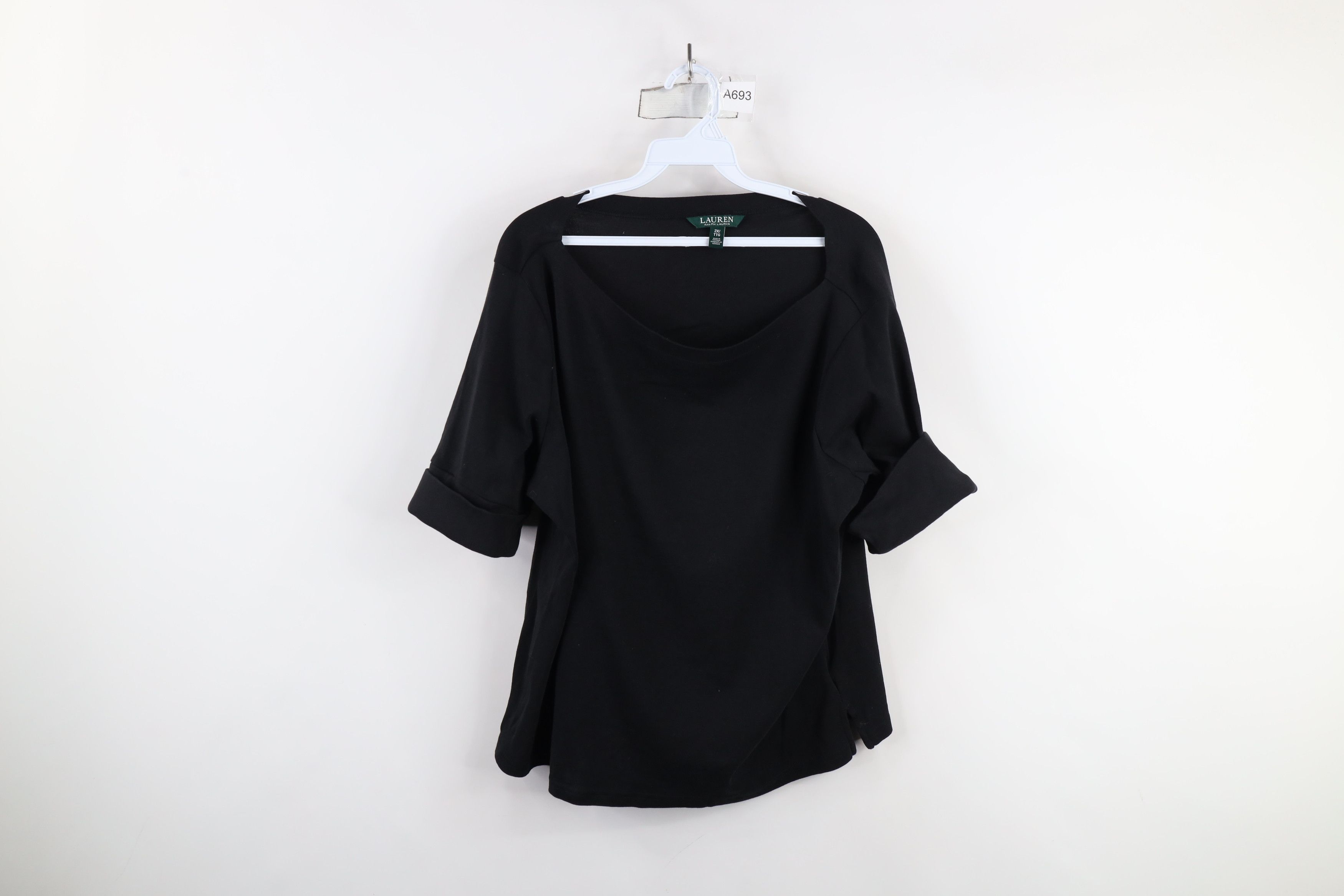 Ralph Lauren × Vintage Vintage Ralph Lauren Ribbed Knit 3/4 Sleeve T-Shirt Black Size XXL / US 16-18 / IT 52-54 - 1 Thumbnail