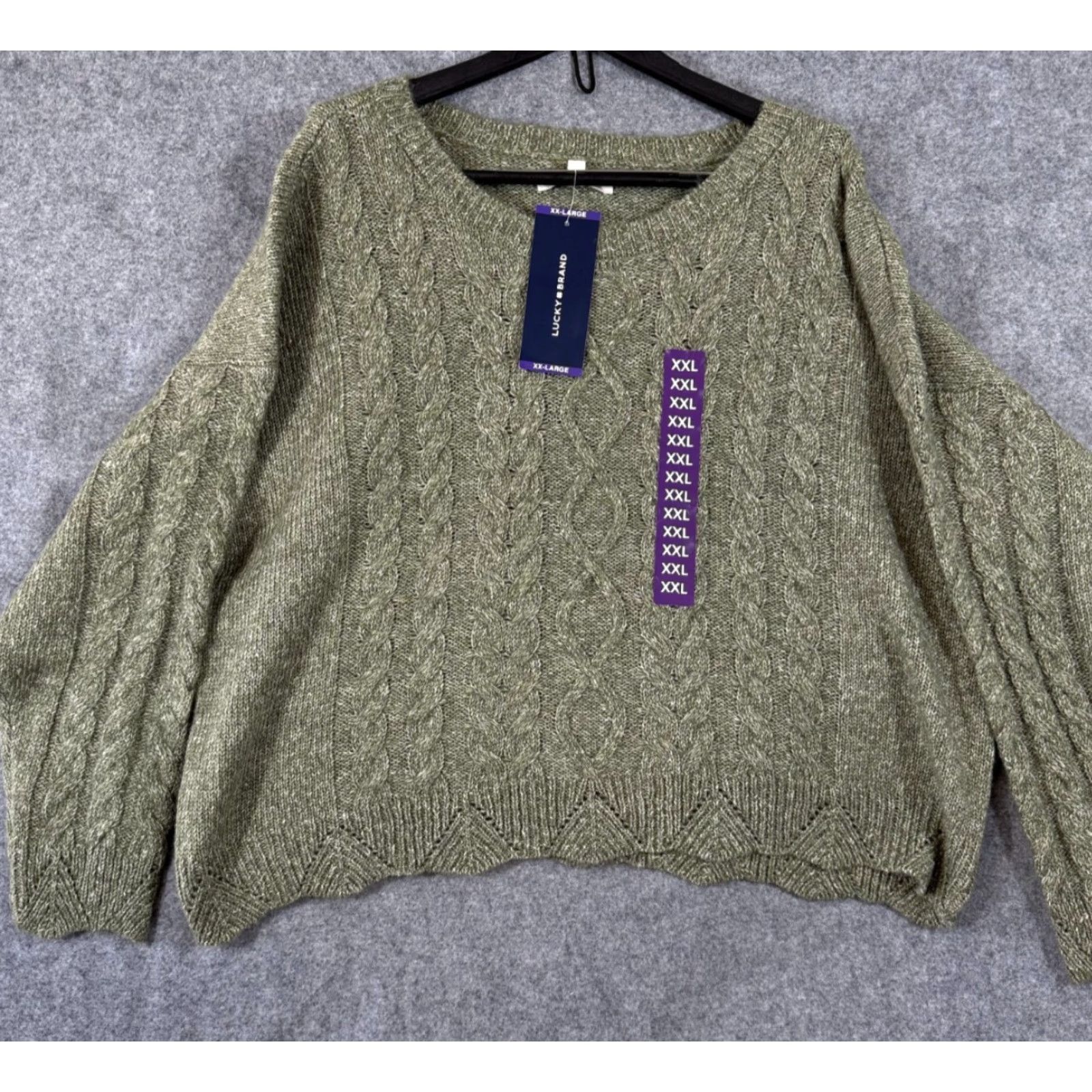 Lucky Brand Lucky Brand Sweater Womens 2XL Olive Green Cable Knit Scalloped Hem Comfort NWT Size XXL / US 16-18 / IT 52-54 - 2 Thumbnail