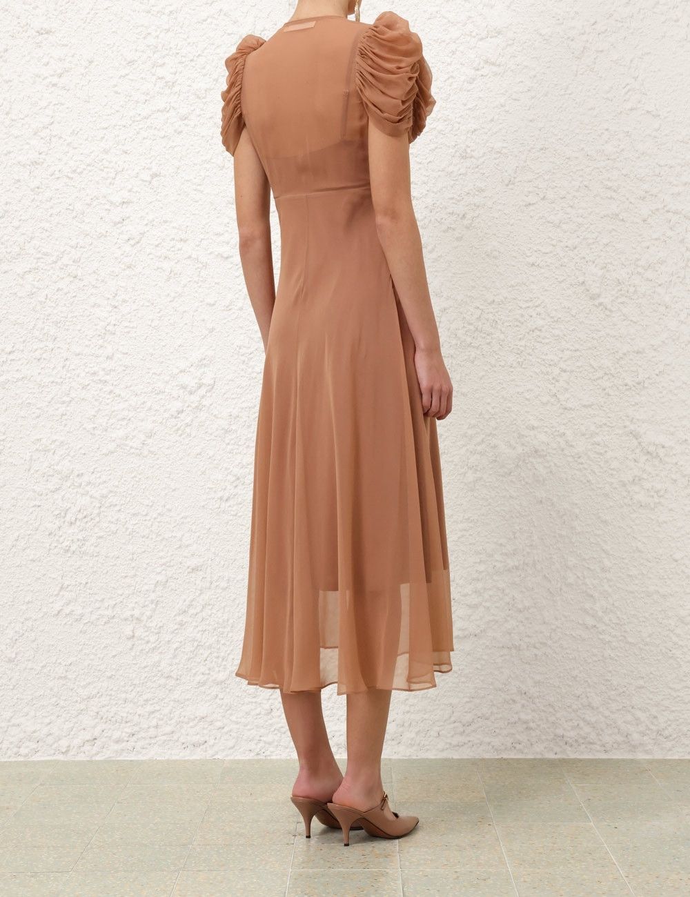 Zimmermann oc11z0825 Eden Gather Sleeve Midi Dress in Biscuit Size L / US 10 / IT 46 - 4 Thumbnail