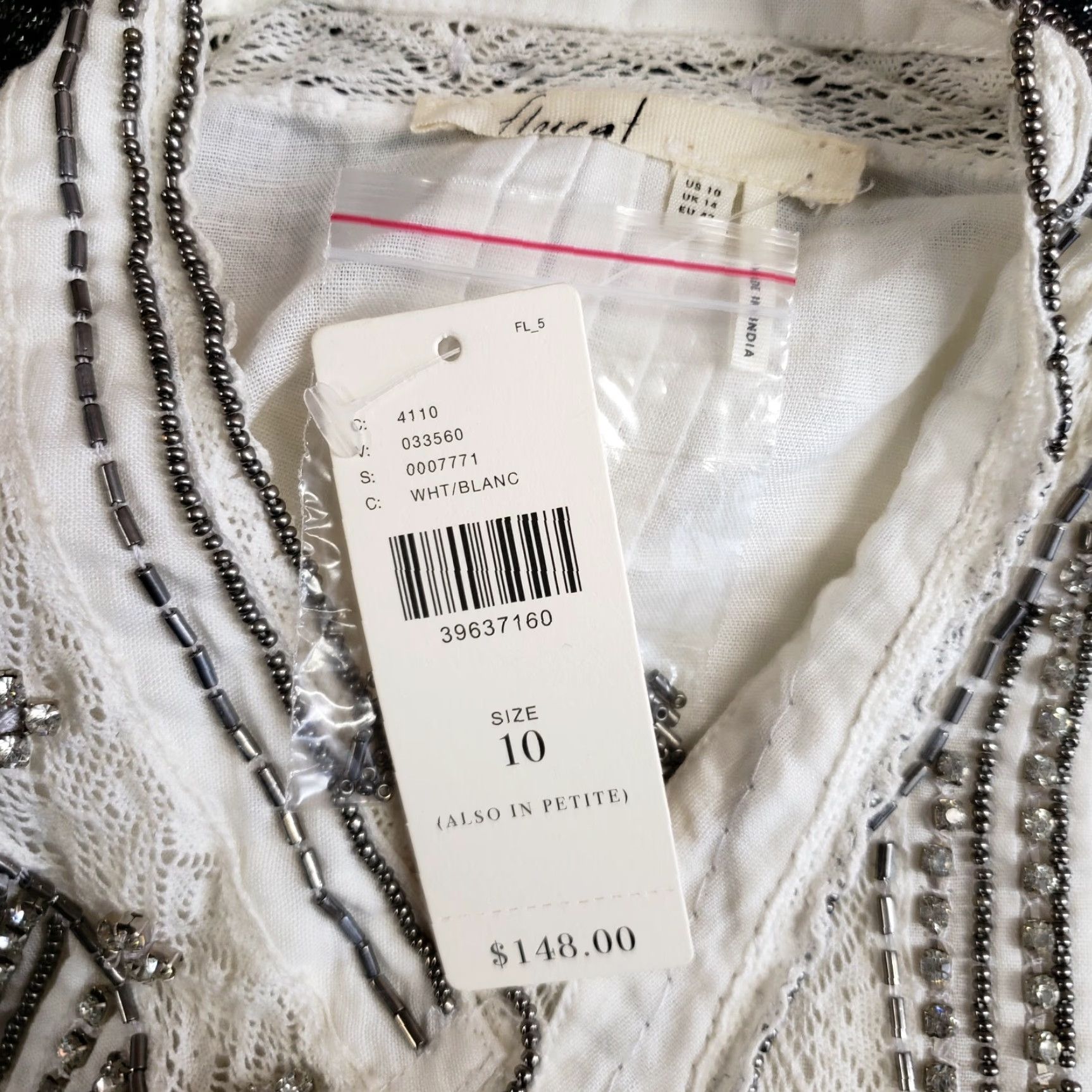 Anthropologie VINTAGE Floreat Beadwork Button-Down Shirt Womens Sz 10 White Linen Blend Shirt Size L / US 10 / IT 46 - 7 Thumbnail