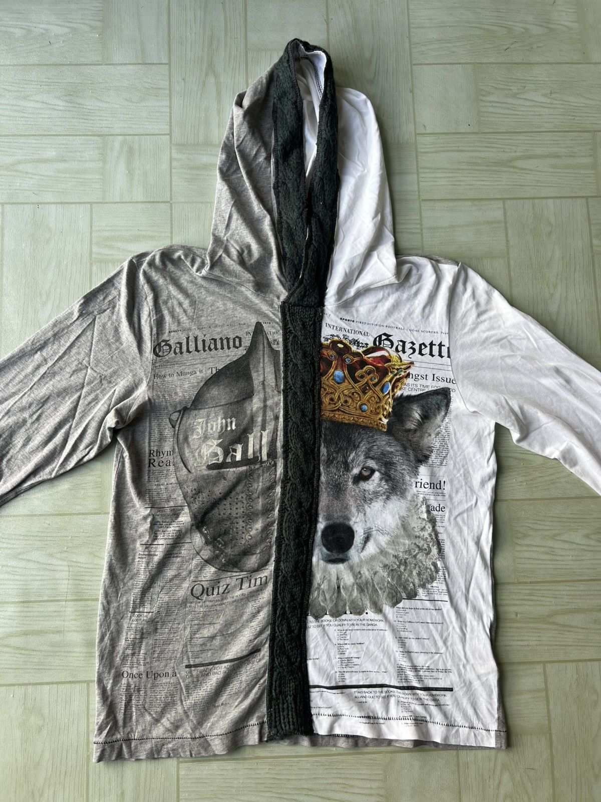 John Galliano John Galliano Gazette Newspaper Print Hybrid Knit Hoodie Size US S / EU 44-46 / 1 - 5 Thumbnail