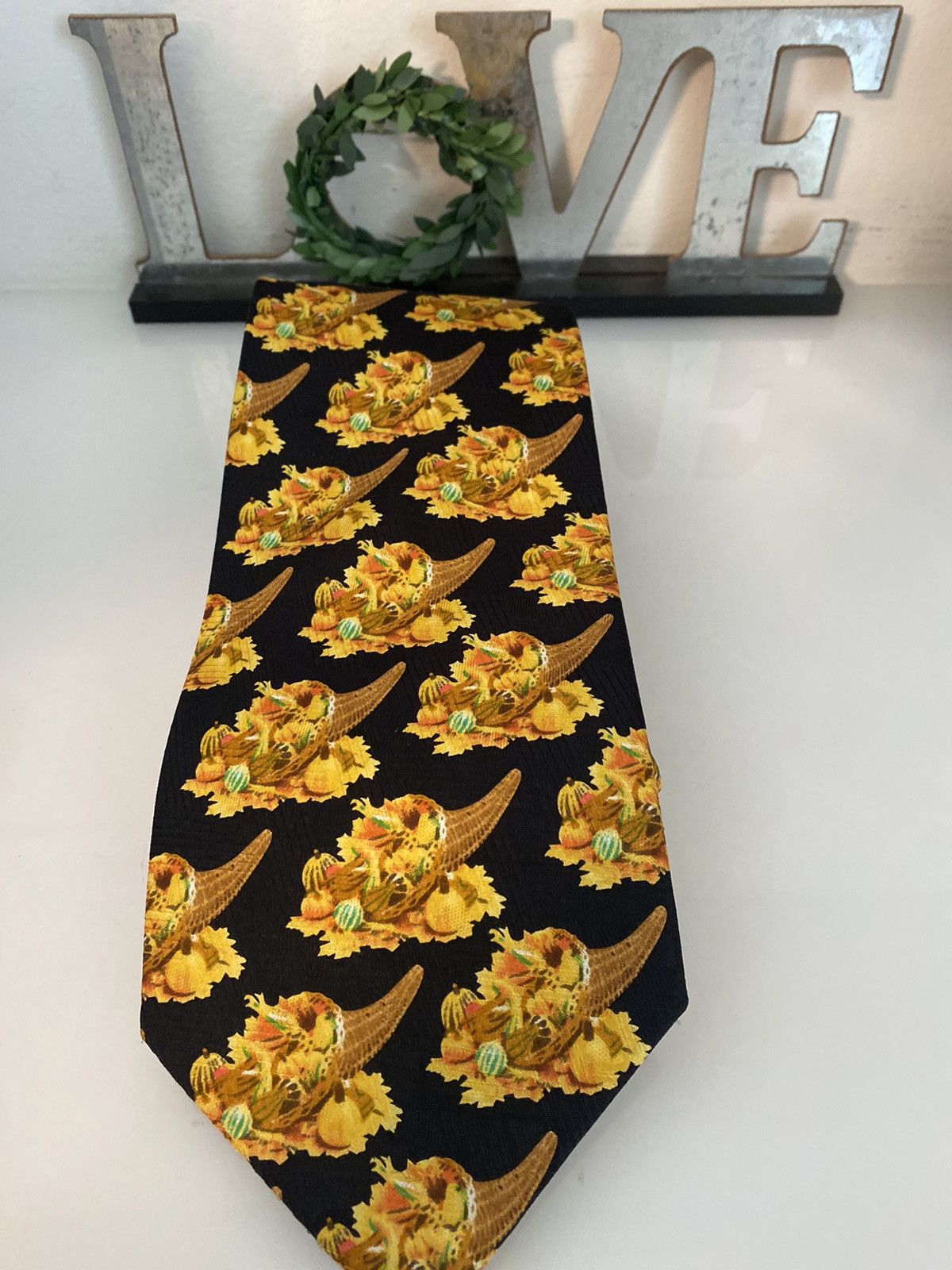 Vintage Wild Ties Cornucopia Repeat Wide Silk Tie Vintage Orange Blk Size ONE SIZE - 13 Thumbnail
