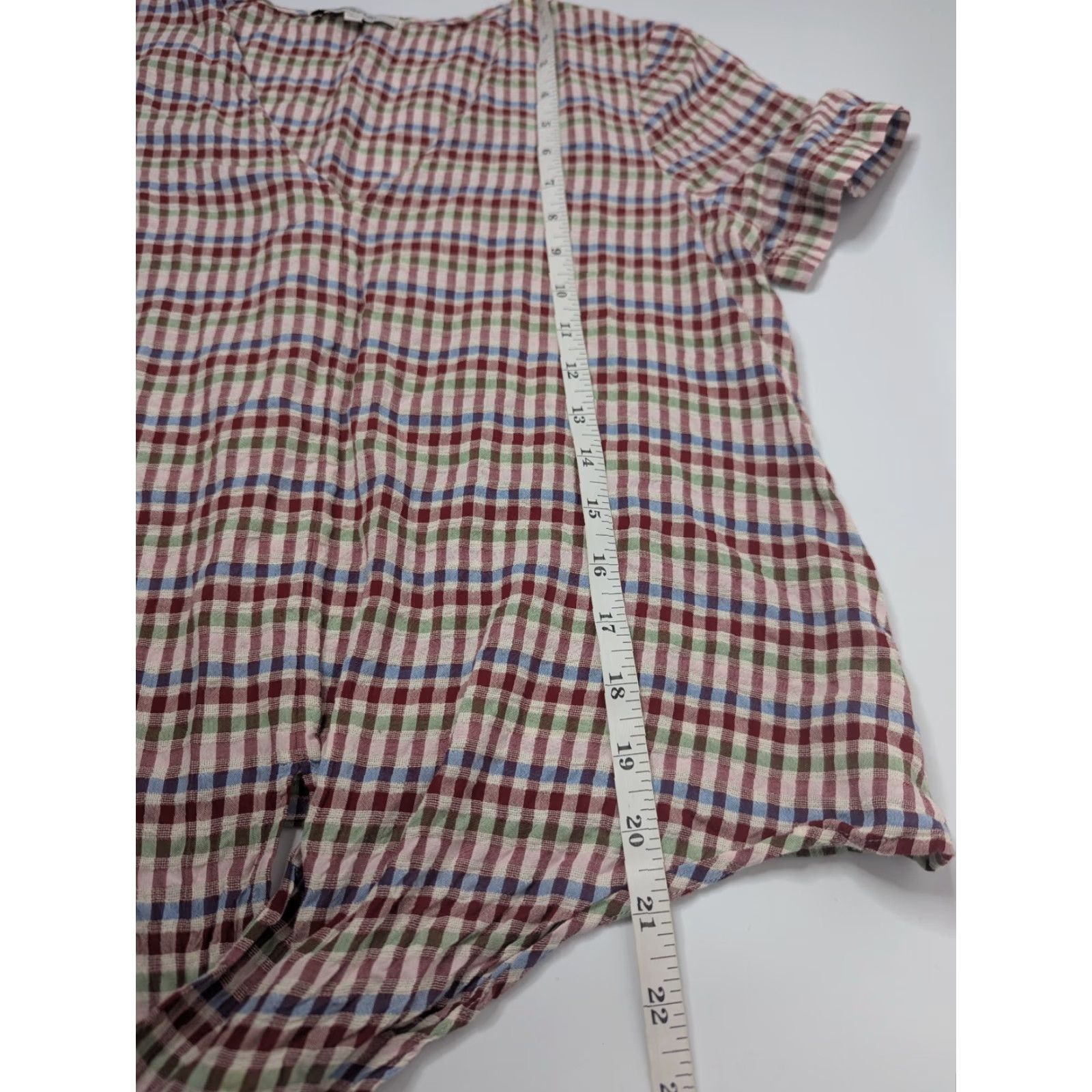 Madewell Madewell Blouse Shirt Short Sleeve V-Neck Tie Front Top Size S Multicolor Gingham Print 100% Cotton L8477 Size S / US 4 / IT 40 - 4 Thumbnail