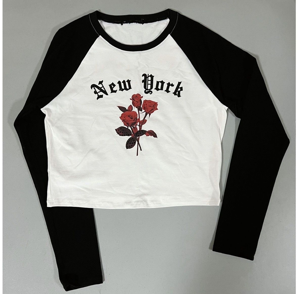 Vintage White ‘New York’ Floral Long Sleeve Shirt Top Tee Size M 🌹✨ Size M / US 6-8 / IT 42-44 - 2 Thumbnail