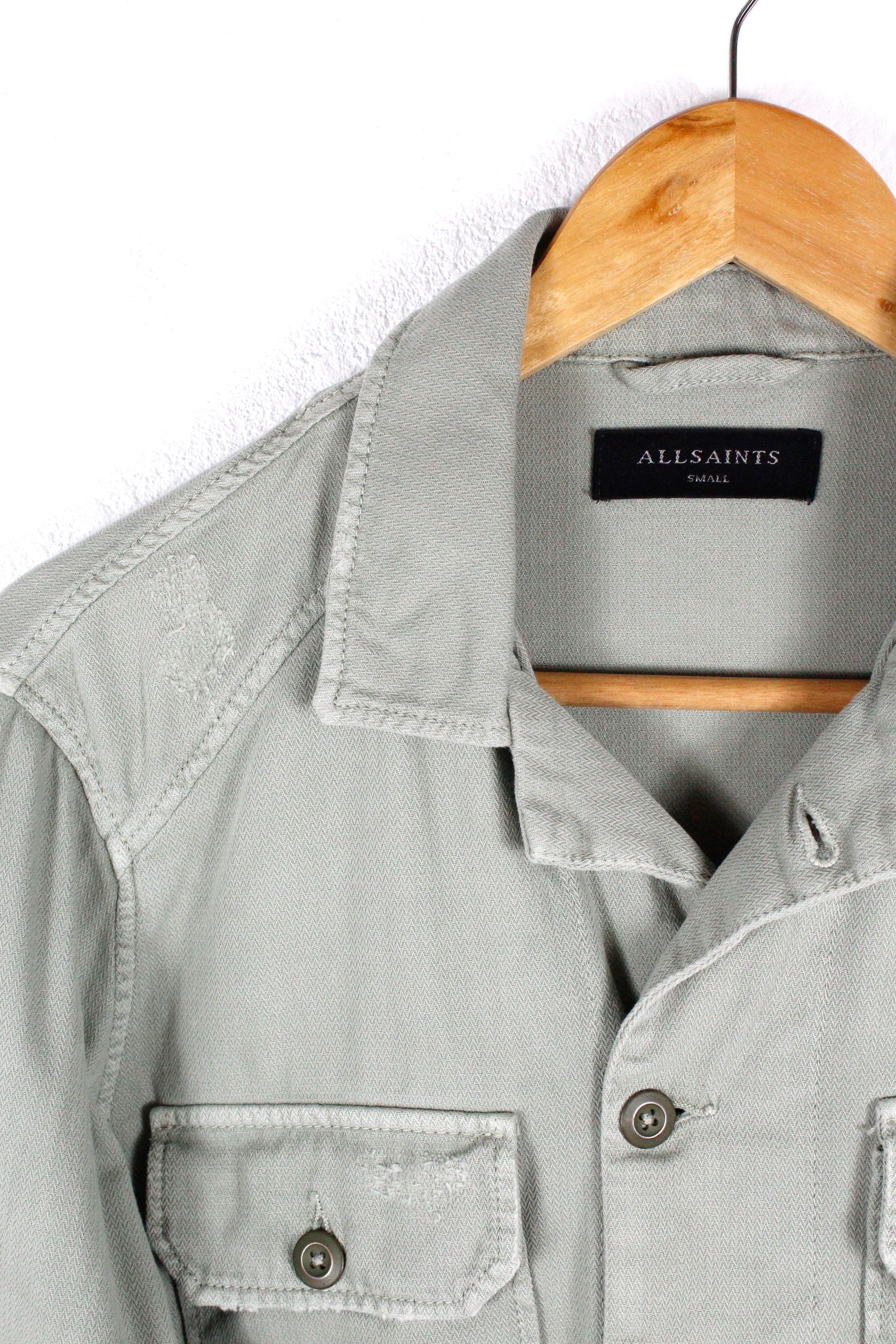 Allsaints Allsaints Jackson Green Distressed Herringbone Knit Shirt Size US S / EU 44-46 / 1 - 3 Thumbnail