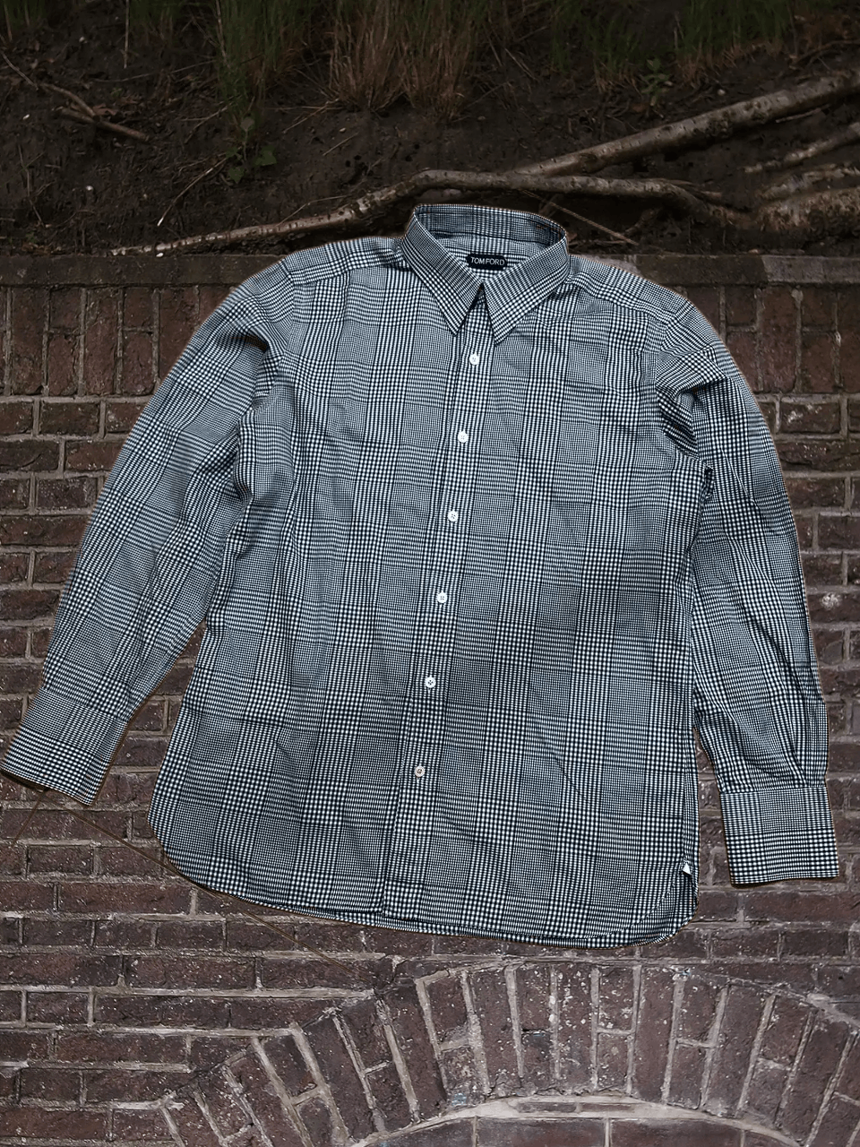 Tom Ford TOM FORD Gray Plaid Micro Pattern Cotton Dress Shirt Size US L / EU 52-54 / 3 - 1 Thumbnail