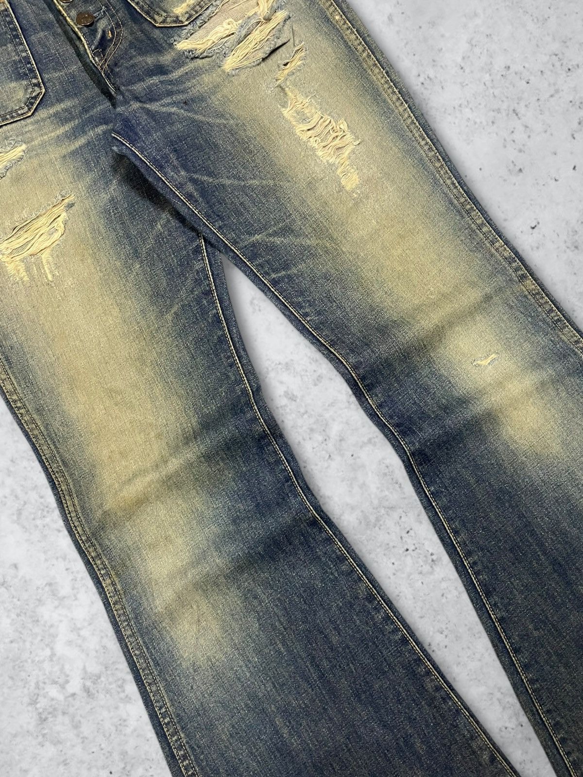 Big John Vintage Big John Distressed Mud Wash Flare Bush Button Jeans Size 30" / US 8 / IT 44 - 7 Thumbnail