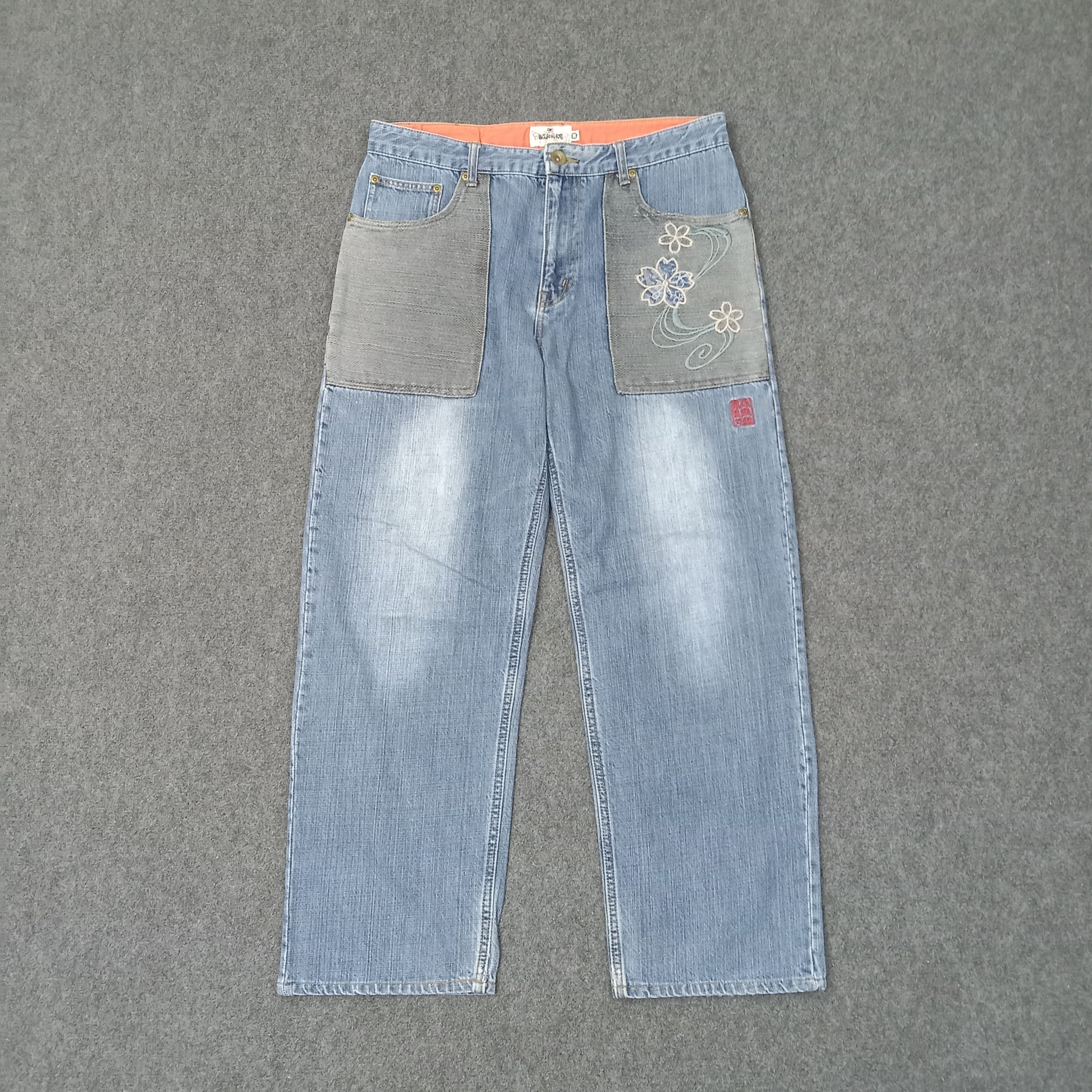 Karakuri Tamashii Karakuri Tamashii Japan Embroidery Flower Denim Jean C252N29 Size US 33 - 1 Thumbnail