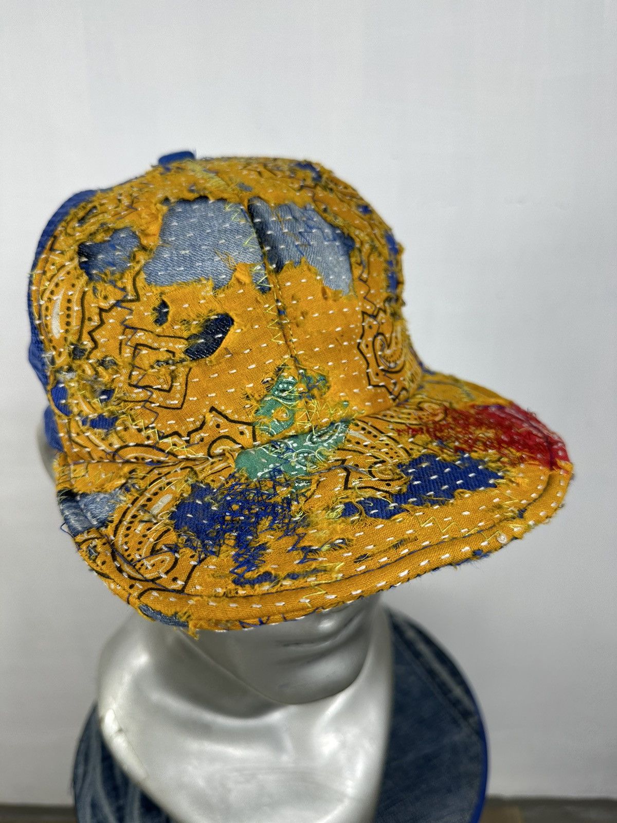 Art Comes First × Handmade Custom Made Distressed Paisley Patchwork Boro Trucker hats Size ONE SIZE - 7 Thumbnail
