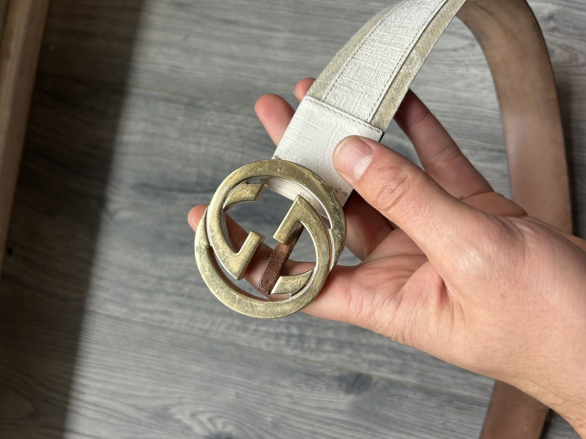 Gucci White GG Buckle Leather Monogram Belt Size 38 - 10 Thumbnail