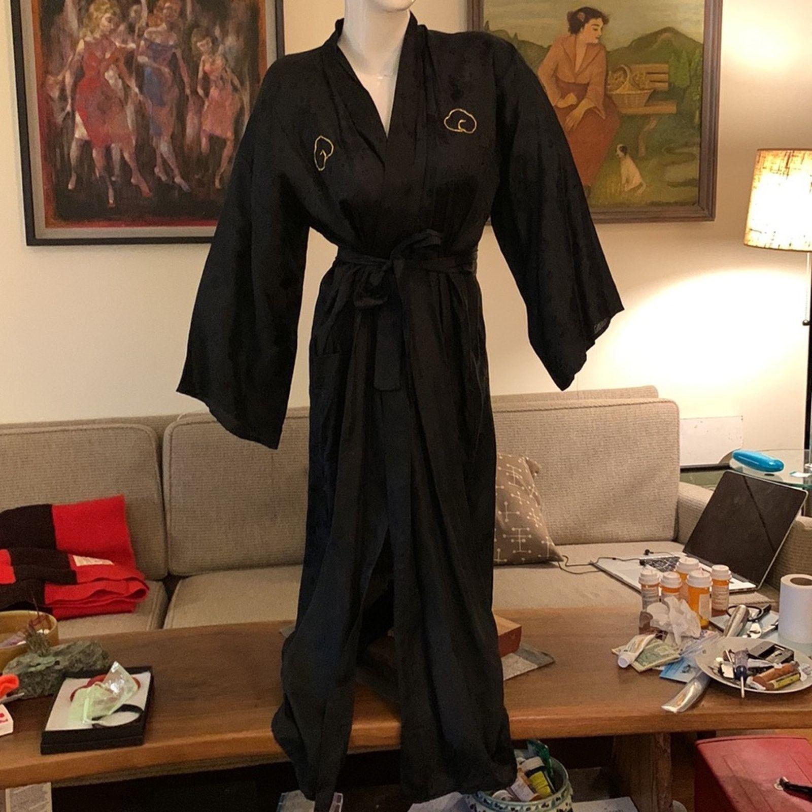 Vintage Dragon embroidery black kimono ,Vintage,Japan and Korea Size ONE SIZE - 4 Thumbnail