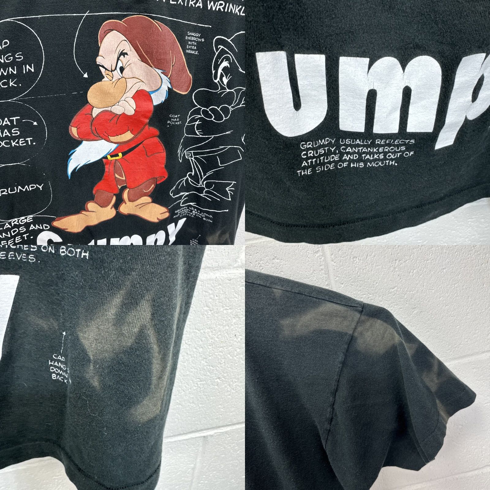 Disney VINTAGE Disney Grumpy Tee Shirt Snow White Seven Dwarfs XL AOP Black Cotton Crew Neck Short Sleeve Mens T-Shirt 1990s Grumpy Logo Vintage Disney Theme Size US XL / EU 56 / 4 - 9 Thumbnail