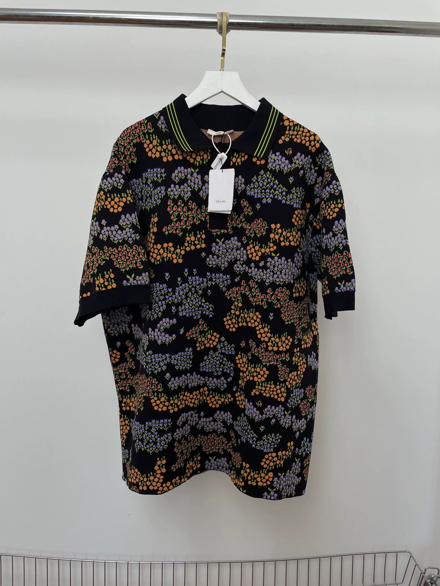 Celine Celine 23SS Floral Knit Polo Women S Black Colorful Floral Size S / US 4 / IT 40 - 1 Thumbnail