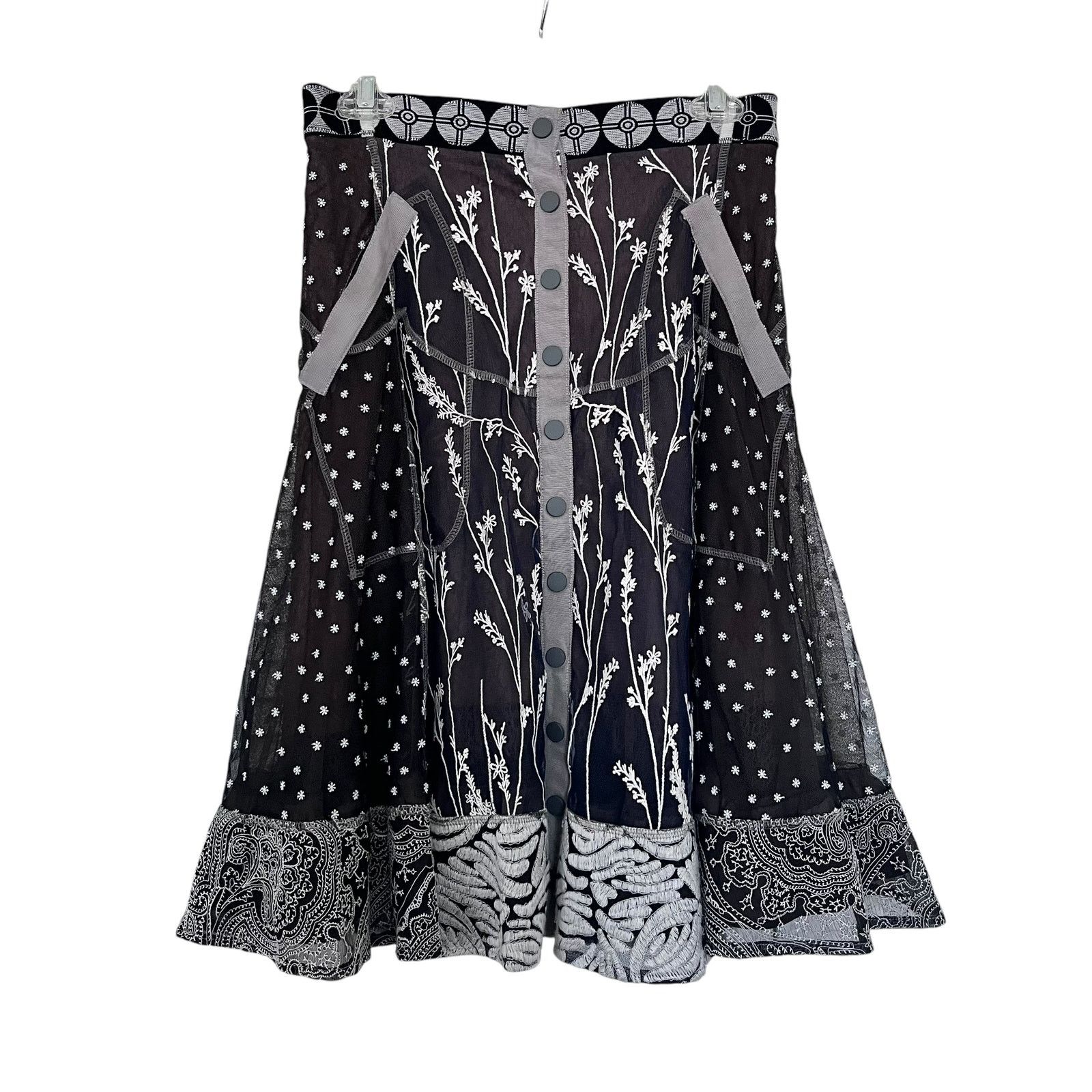 Other Byron Lars Black Navy Floral Embroidered Tulle Midi Skirt Size 26" / US 2 / IT 38 - 1 Thumbnail