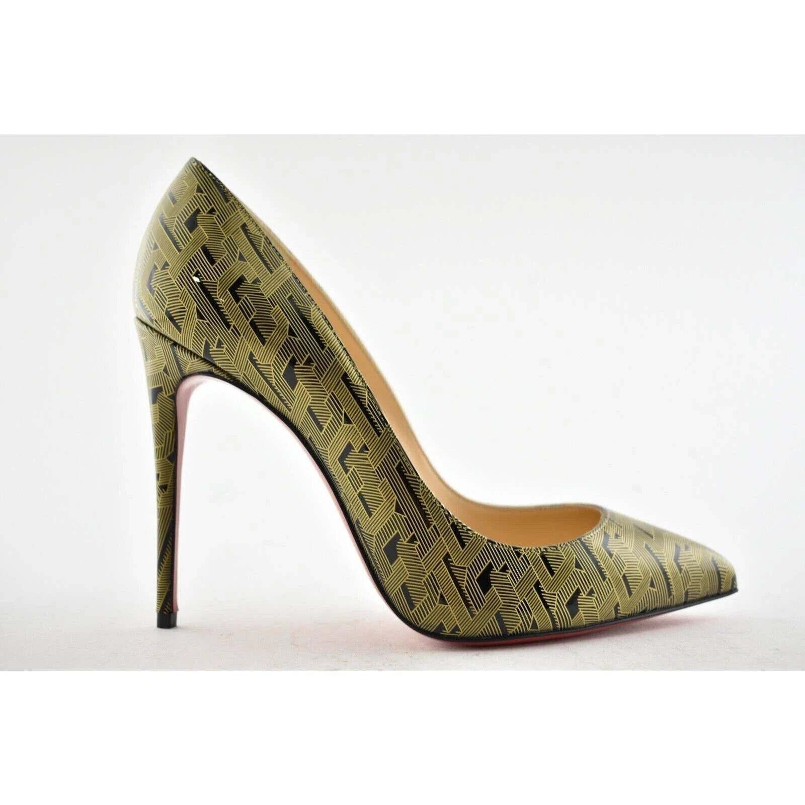 Christian Louboutin Pigalle Follies 100 Patent Black Gold CL Heel Pump Shoe 40 Size US 10 / IT 40 - 2 Thumbnail