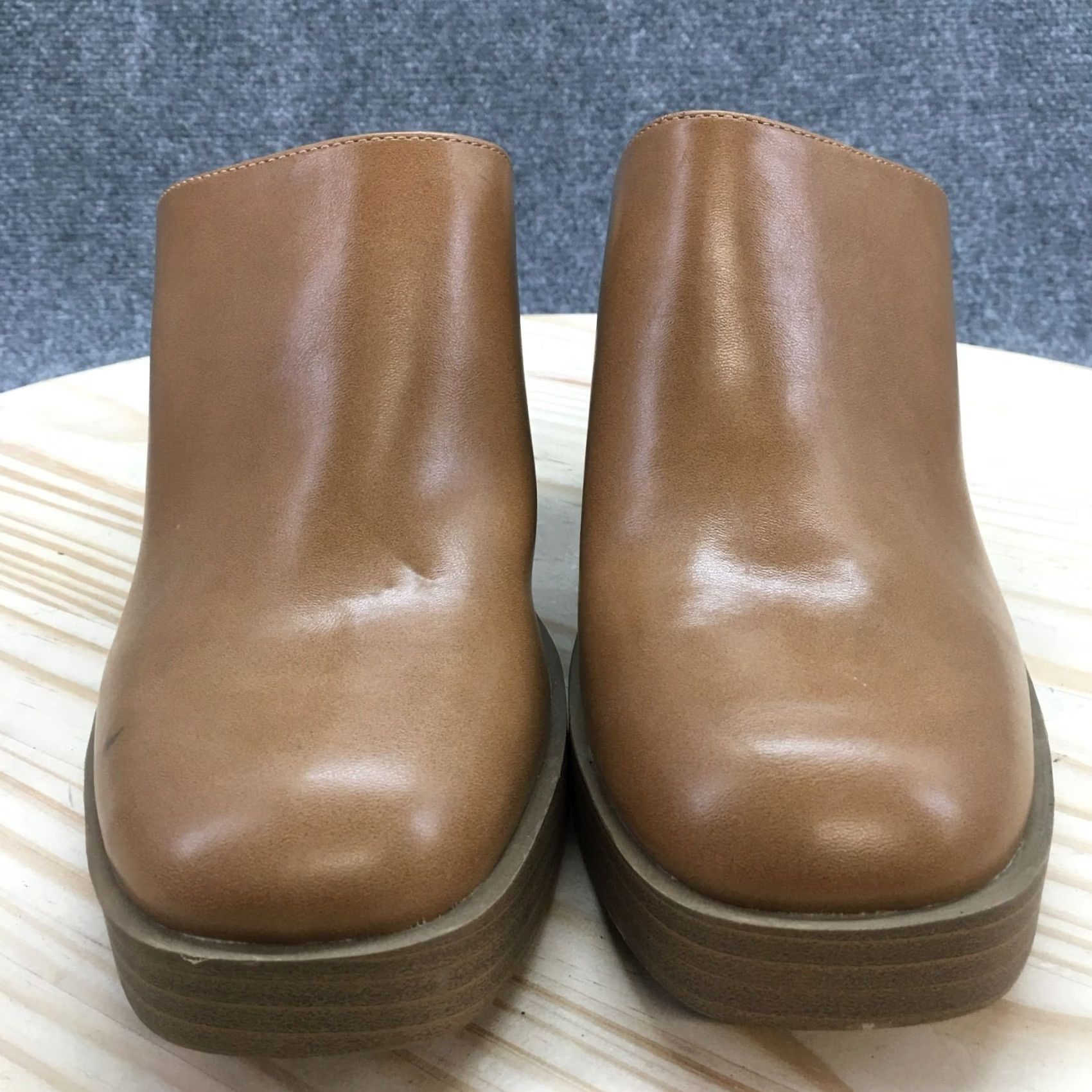 Vintage Universal Thread Mules Womens 11 Tess Platform Brown Faux Leather Heels Casual Size US 11 / IT 41 - 4 Thumbnail