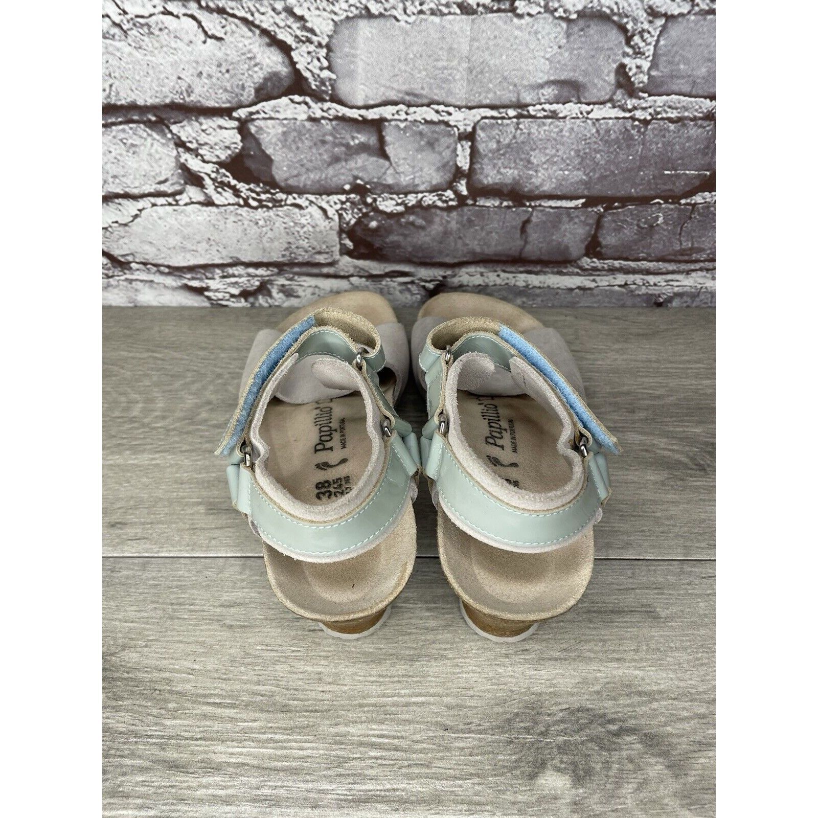 Birkenstock Papillio Grey Nubuck Suede Teal Patent Cork Wedg