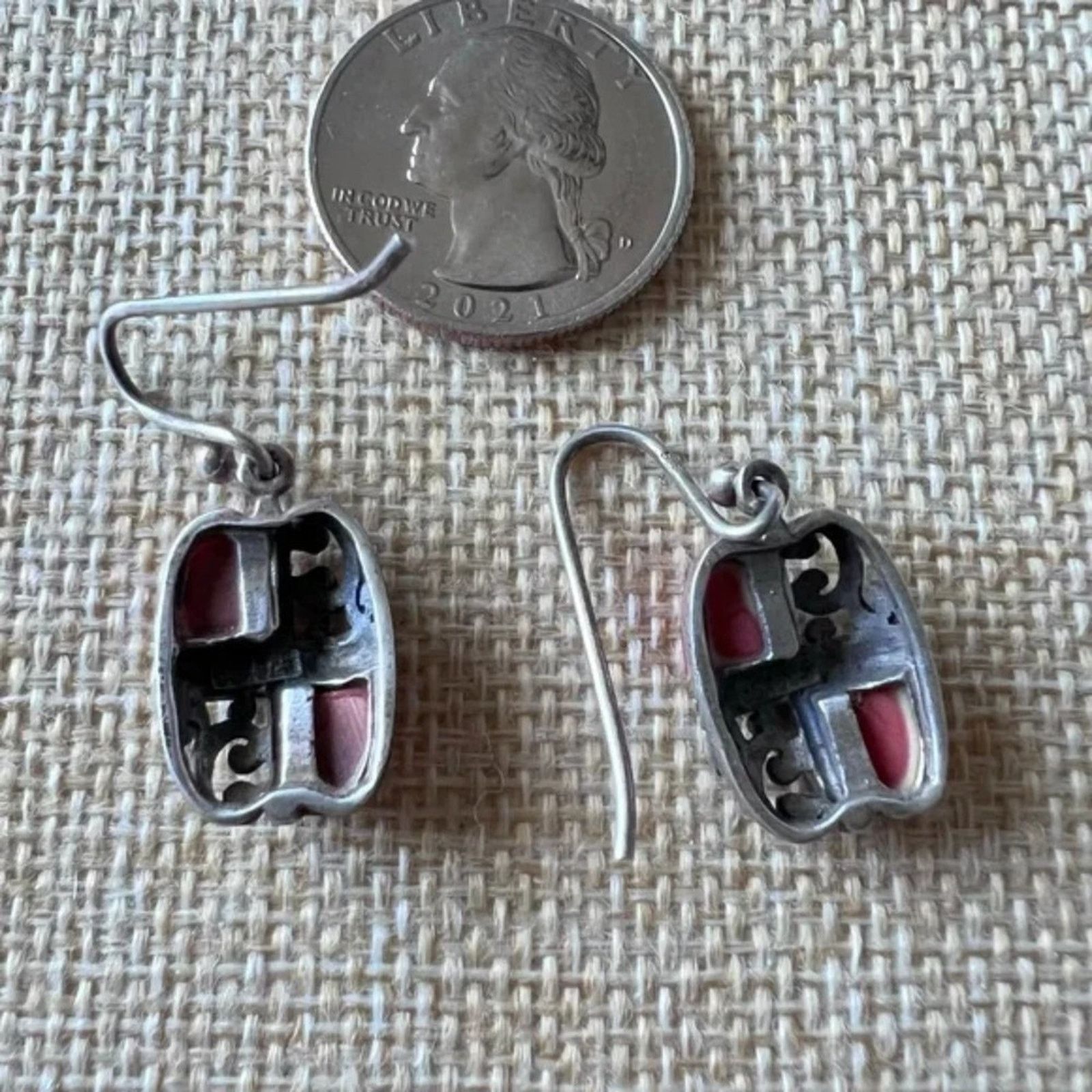 Other .925 CSX Sterling and Coral Fish Hook Earrings Dangle Drop Size ONE SIZE - 8 Thumbnail