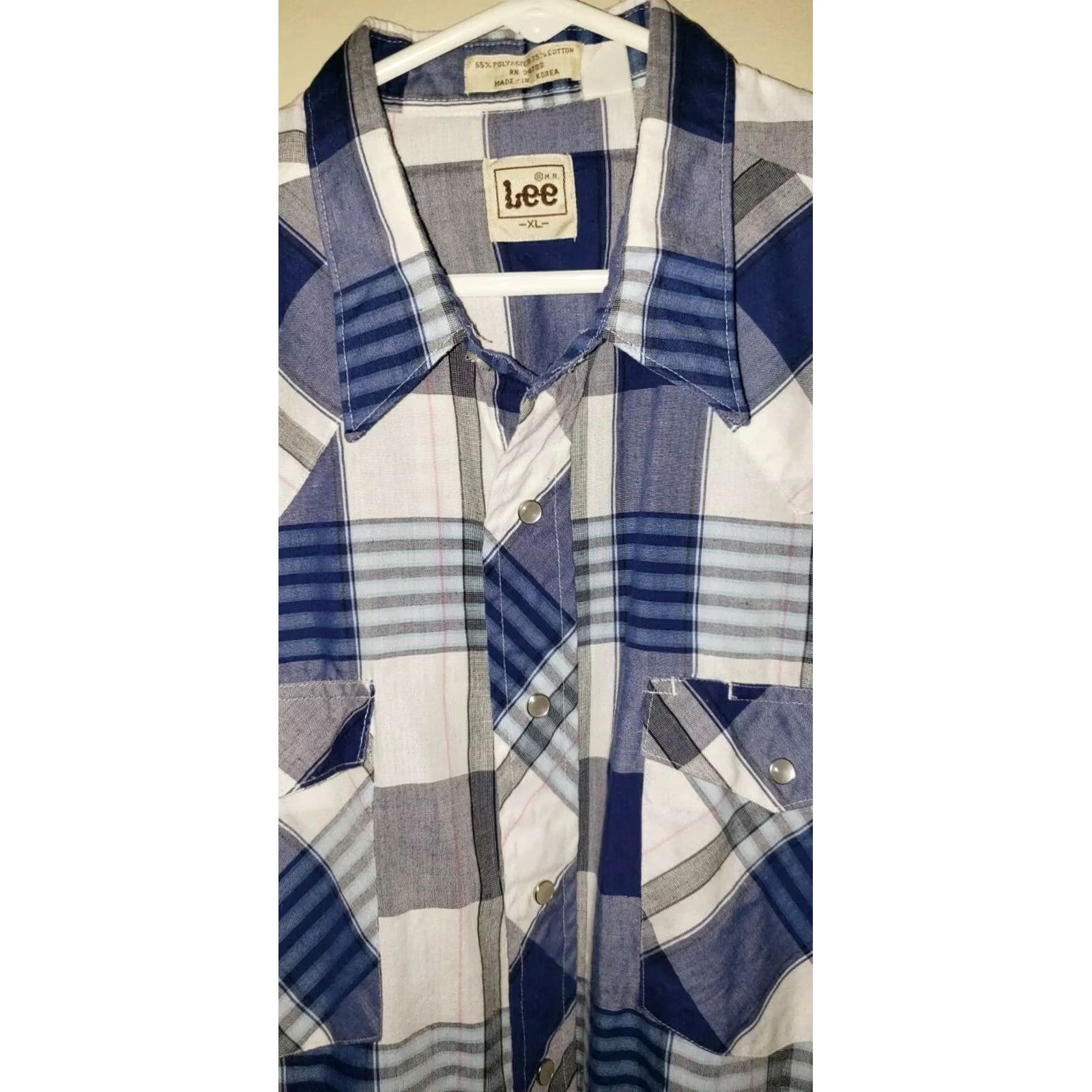 Lee Lee Pearl Snap Button Long Sleeve Shirt Men's XL Blue White Plaid Denim Size US XL / EU 56 / 4 - 4 Thumbnail