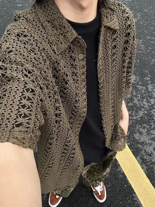 Japanese Brand Retro fashion hollow out crochet button up shirt Size US L / EU 52-54 / 3 - 6 Thumbnail
