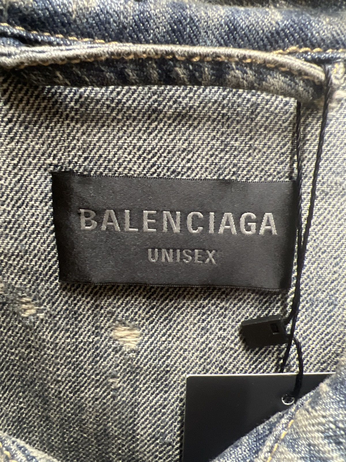 Balenciaga Balenciaga Rhinestone Burnt Logo Denim Jacket Size US XXL / EU 58 / 5 - 6 Thumbnail