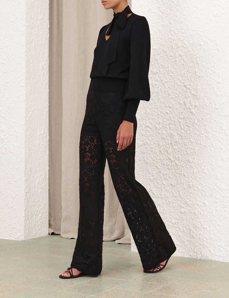 Zimmermann oc11z0226 Lace Flare Pants In Black Size 30" / US 8 / IT 44 - 3 Thumbnail