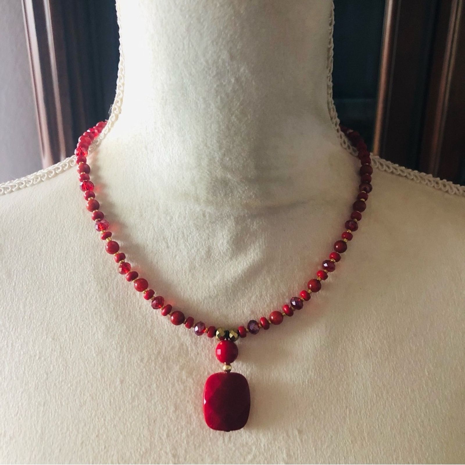 Handmade Handcrafted repurpose carnelian glass faceted drop necklace Size ONE SIZE - 3 Thumbnail
