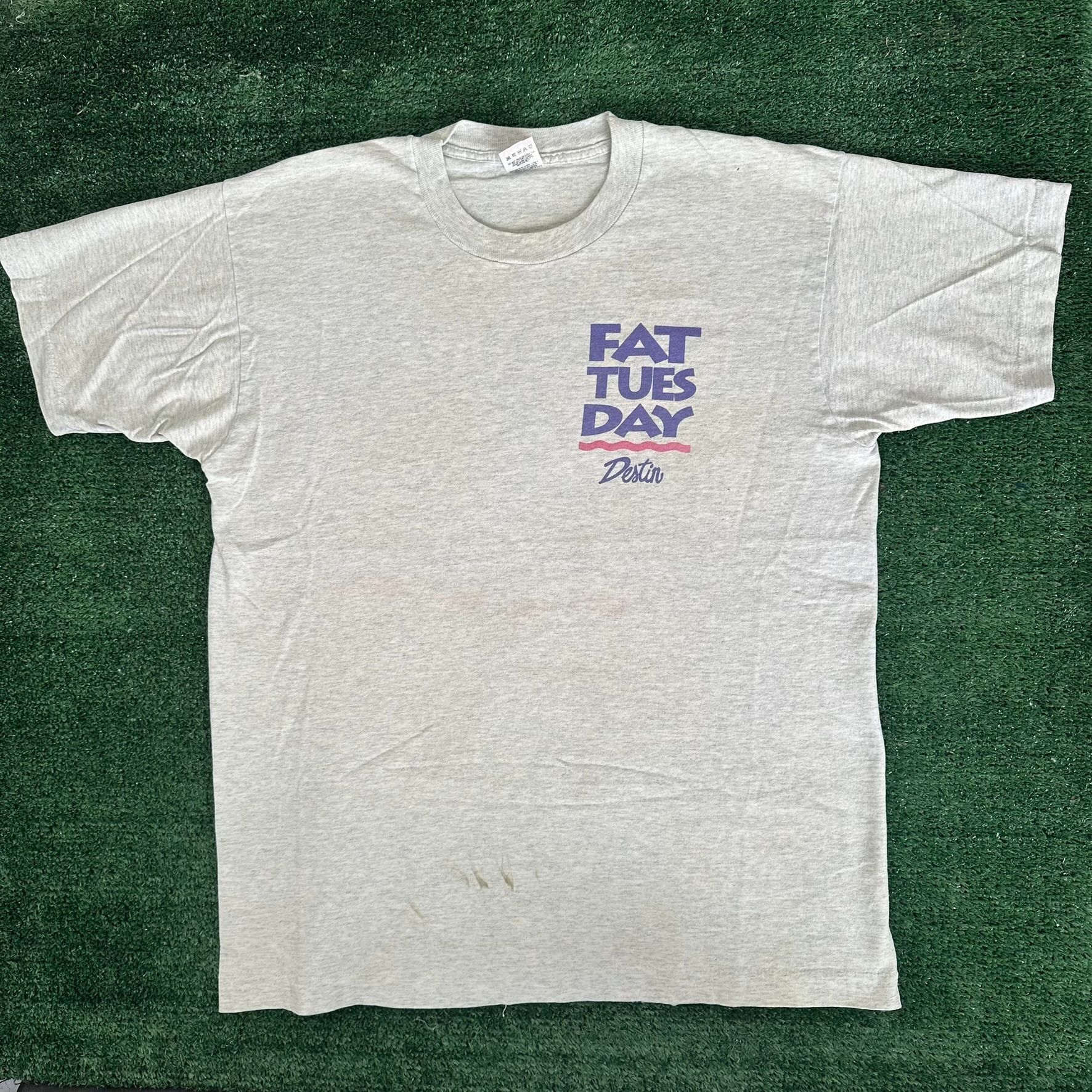 Fruit Of The Loom Vintage 90s Fat Tuesday Destin Florida T-Shirt Single Stitch Size US L / EU 52-54 / 3 - 3 Thumbnail