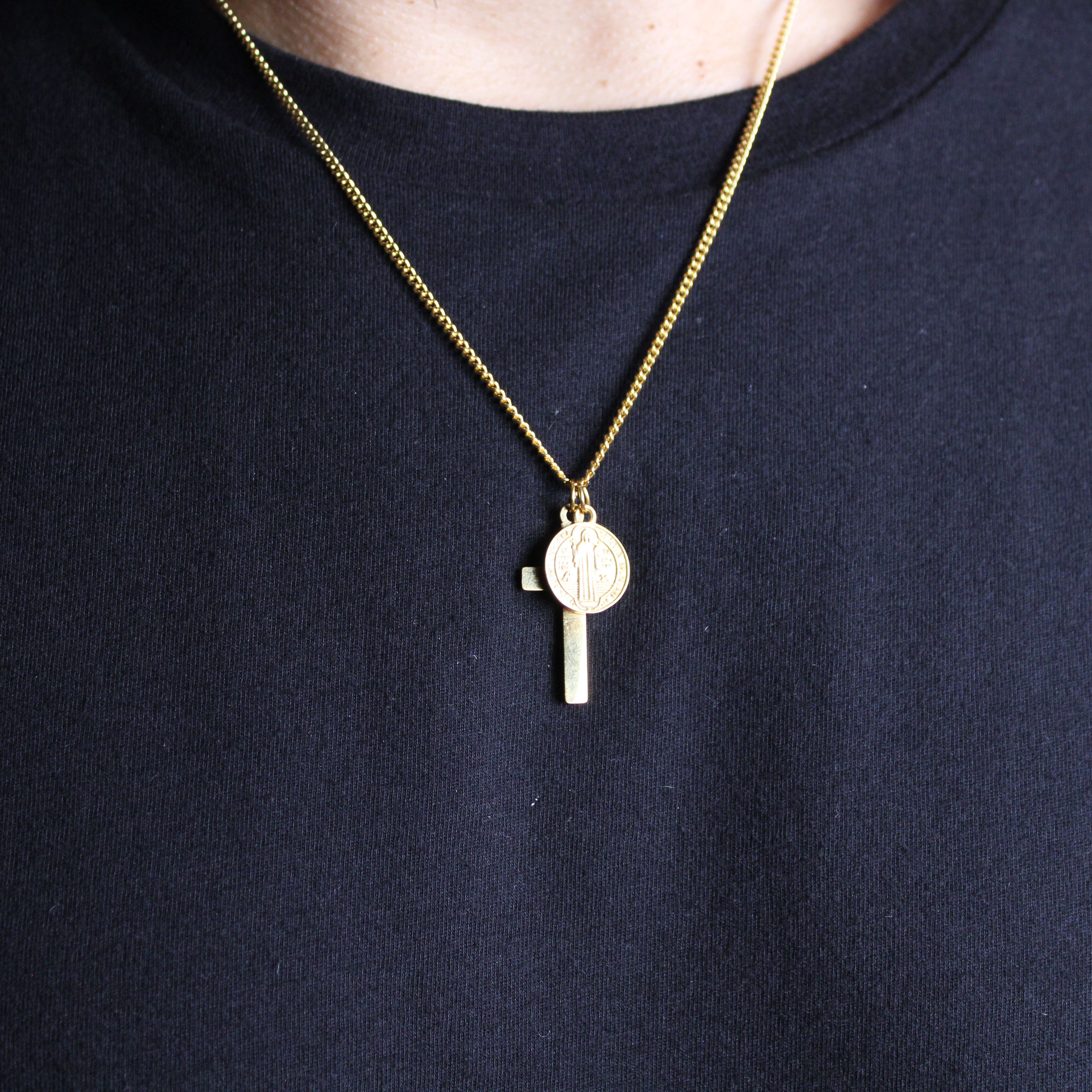 Jewelry Gold Cross & Saint Benedict Medal Pendant Set Size ONE SIZE - 2 Thumbnail