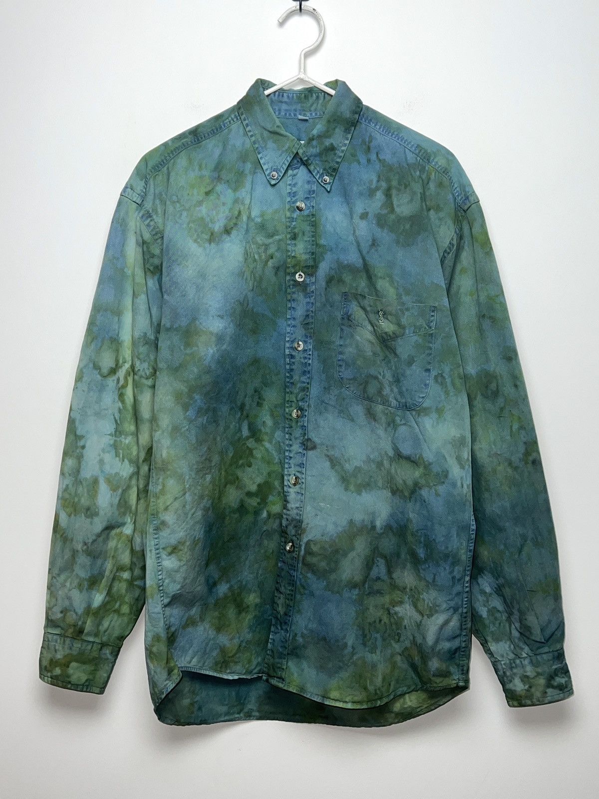 image of Avant Garde x Vintage YVES Saint Laurent Y2K Camo Tie Dye 1/1 Solid Shirt Flannel (Size Medium)
