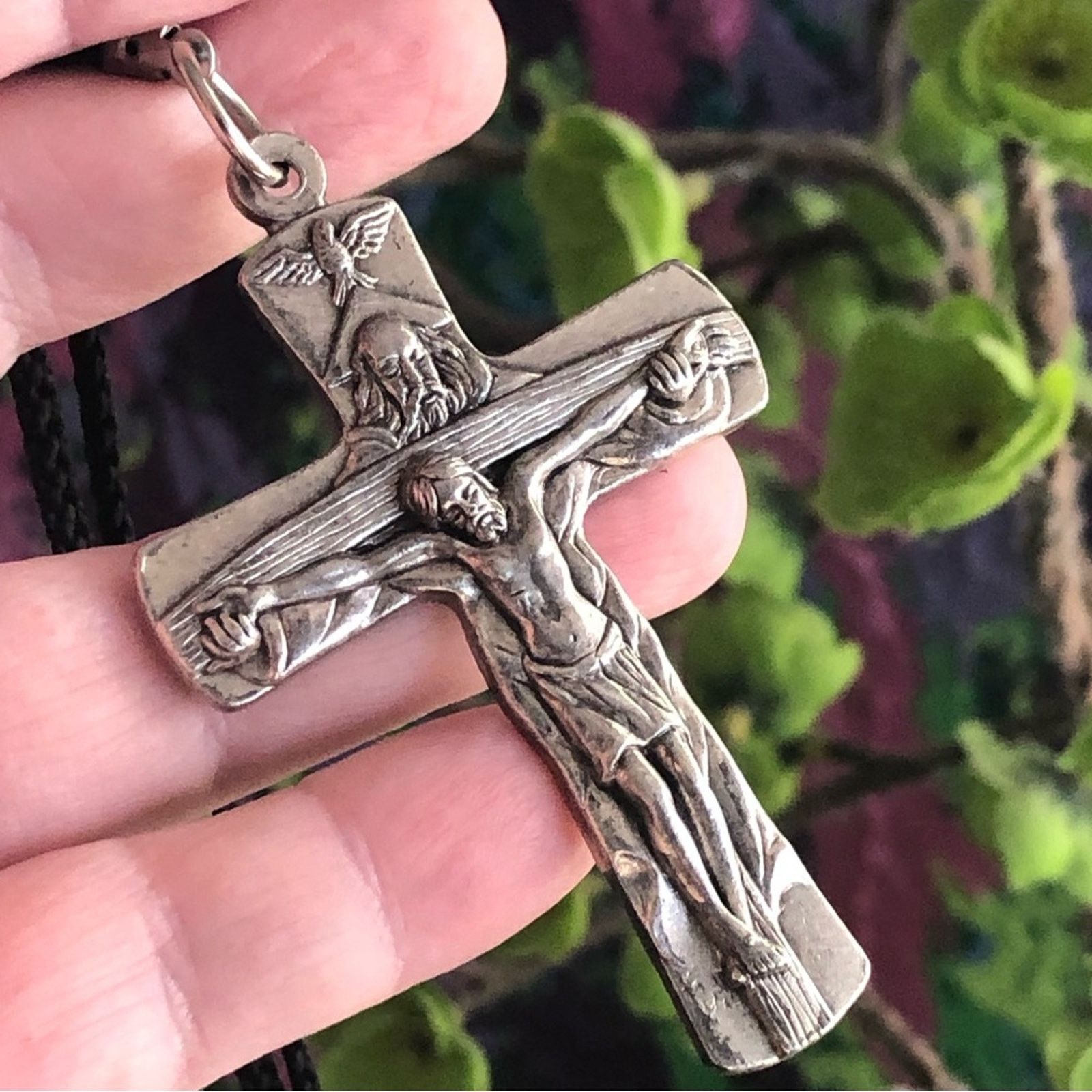 Jewelry Italy silver Jesus on cross pendant on braided rope necklace Size ONE SIZE - 2 Thumbnail