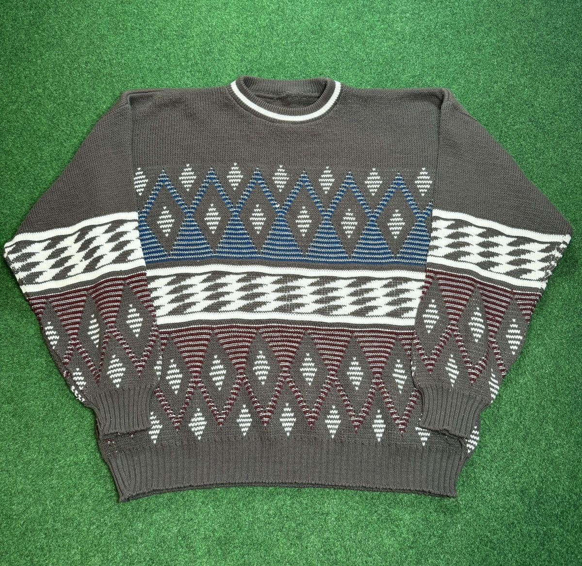 Vintage Vintage 90s Geometric Pattern Knit Crewneck Sweater Size US M / EU 48-50 / 2 - 1 Thumbnail