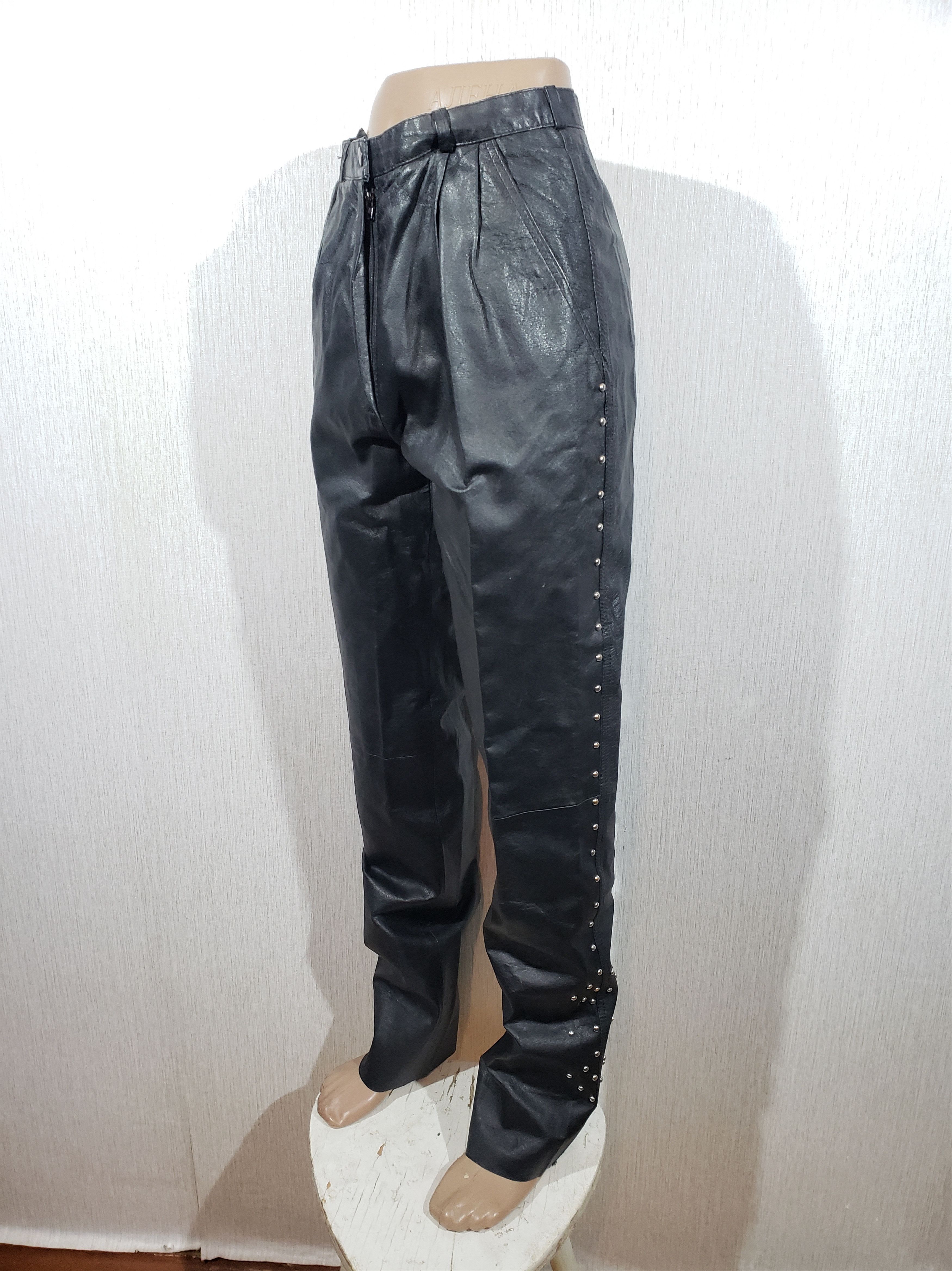 Genuine Leather × Uniqlo Women's black leather pants. Size 26" / US 2 / IT 38 - 3 Thumbnail
