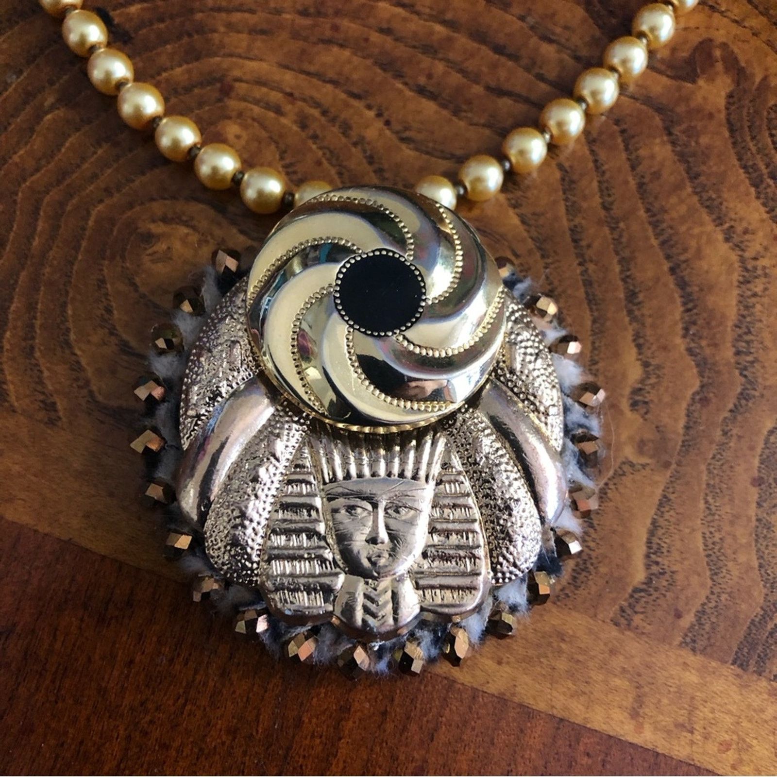 Handmade Handcrafted repurpose Egyptian medallion Pearl necklace Size ONE SIZE - 11 Thumbnail