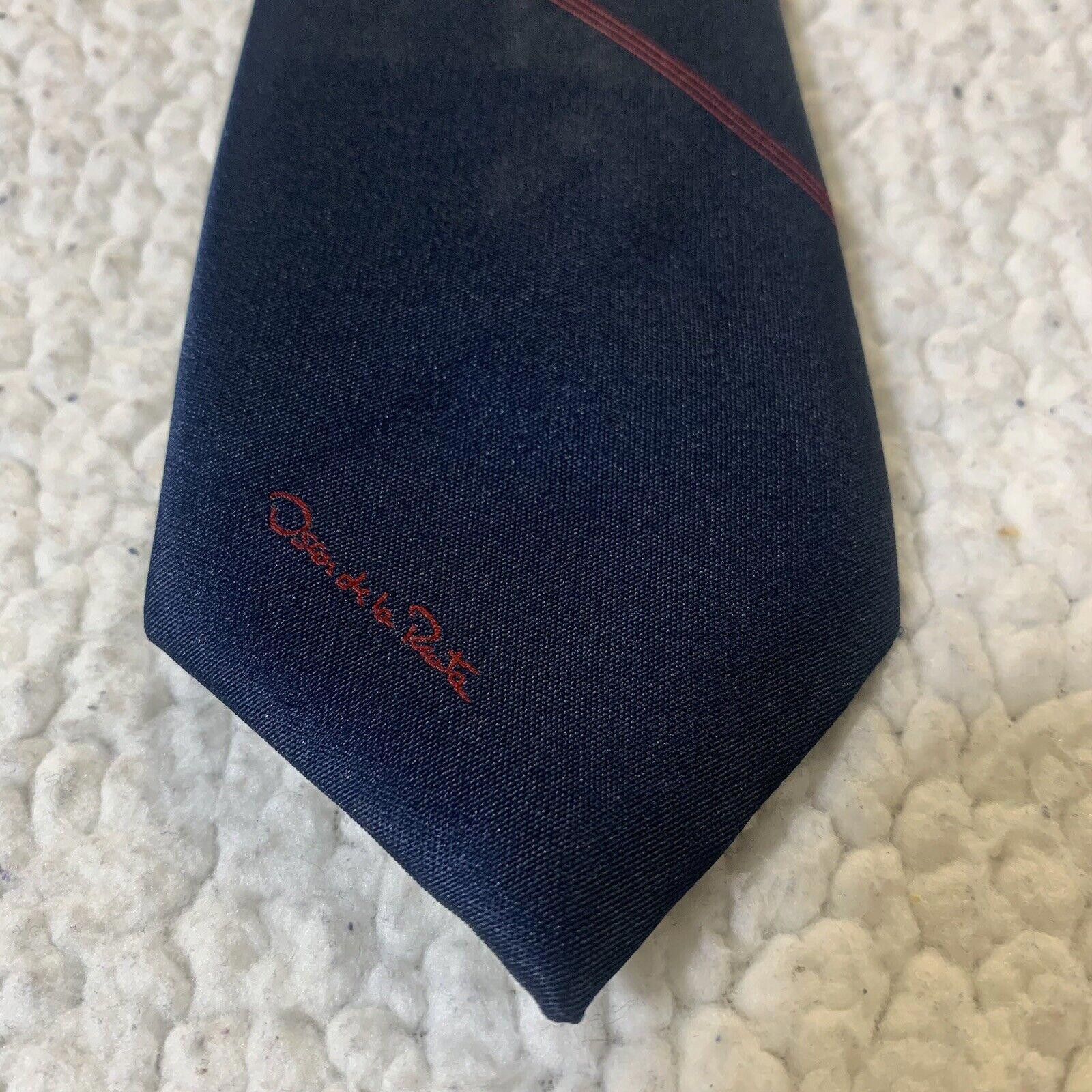 Oscar De La Renta Oscar de la Renta Tie Navy Diagonal Red Striped Signature Size ONE SIZE - 4 Thumbnail