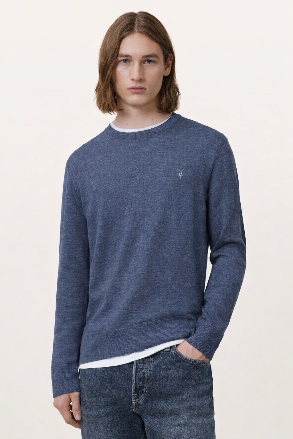 Allsaints AllSaints Blue Merino Wool Crew Neck Sweater Lightweight Size US XXL / EU 58 / 5 - 1 Thumbnail