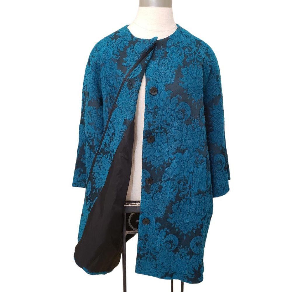 Designer CT424 Helene Berman London Teal & Black Tapestry Blazer M Size S / US 4 / IT 40 - 2 Thumbnail