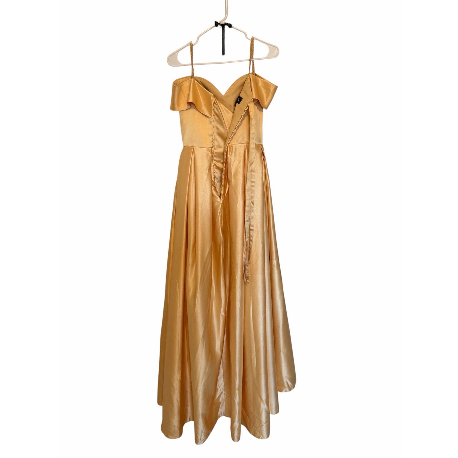 Other Gold Wedding Guest Off The Shoulder A-Line Slit Formal Dress Size L / US 10 / IT 46 - 6 Thumbnail