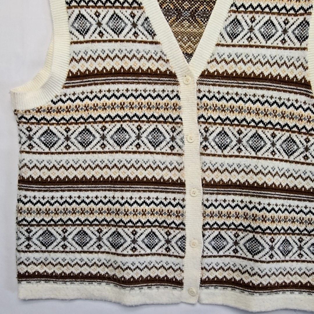 Vintage Vintage Southern Lady Vest Fair Isle Pattern Brown Cream 1X Size L / US 10 / IT 46 - 2 Thumbnail
