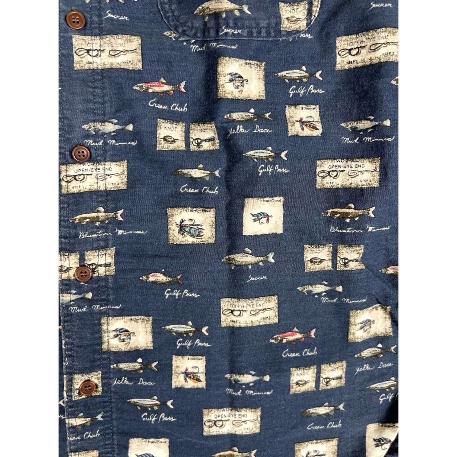 Vintage VINTAGE Woolrich Shirt Button-Up Short Sleeve Fish All Over Print Size L Blue Cotton Knit Pattern 90s Animals Outdoor Mens Size US L / EU 52-54 / 3 - 4 Thumbnail