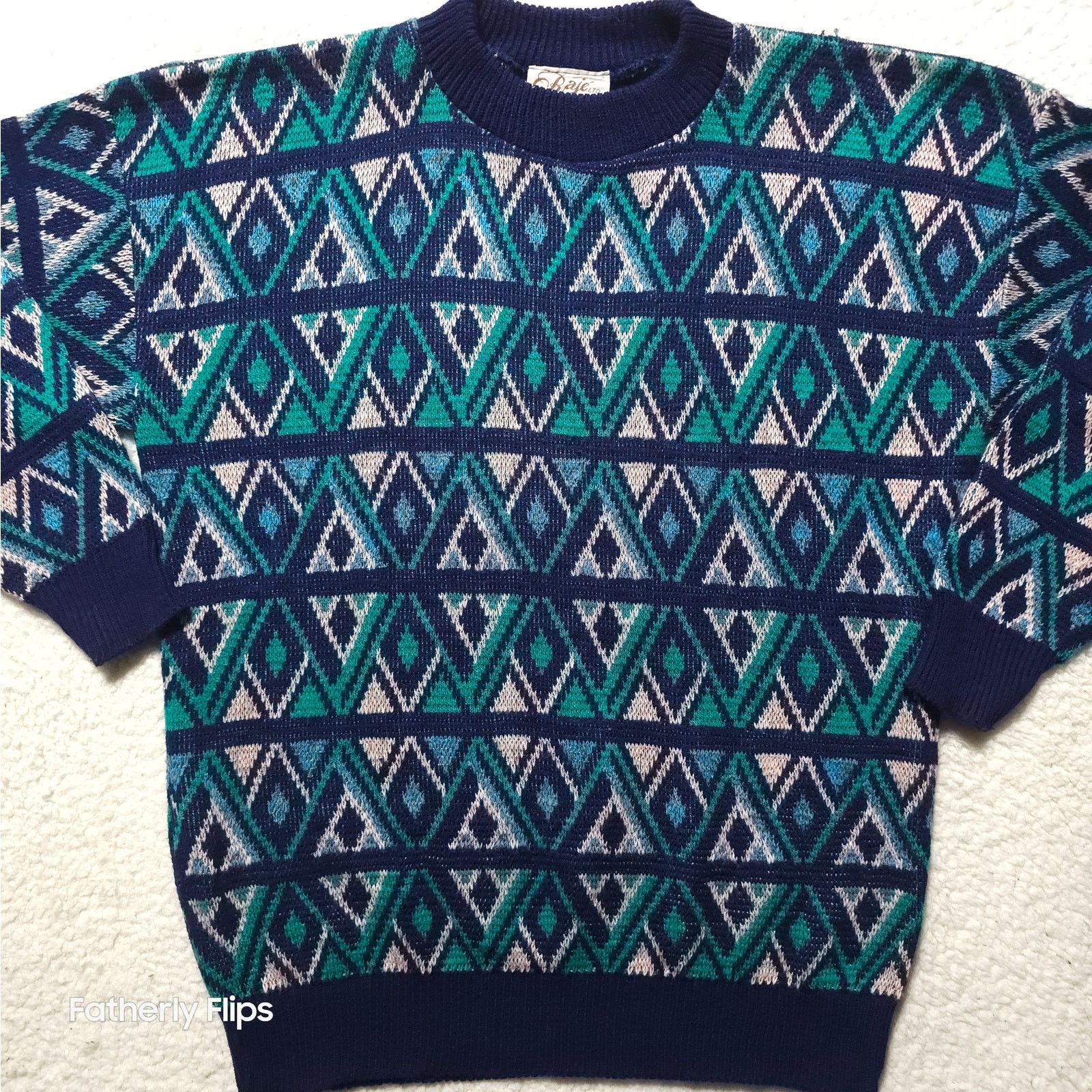 Other VTG 90s Geometric Abstract Knit Sweater Blue Green L coogi Size US L / EU 52-54 / 3 - 2 Thumbnail