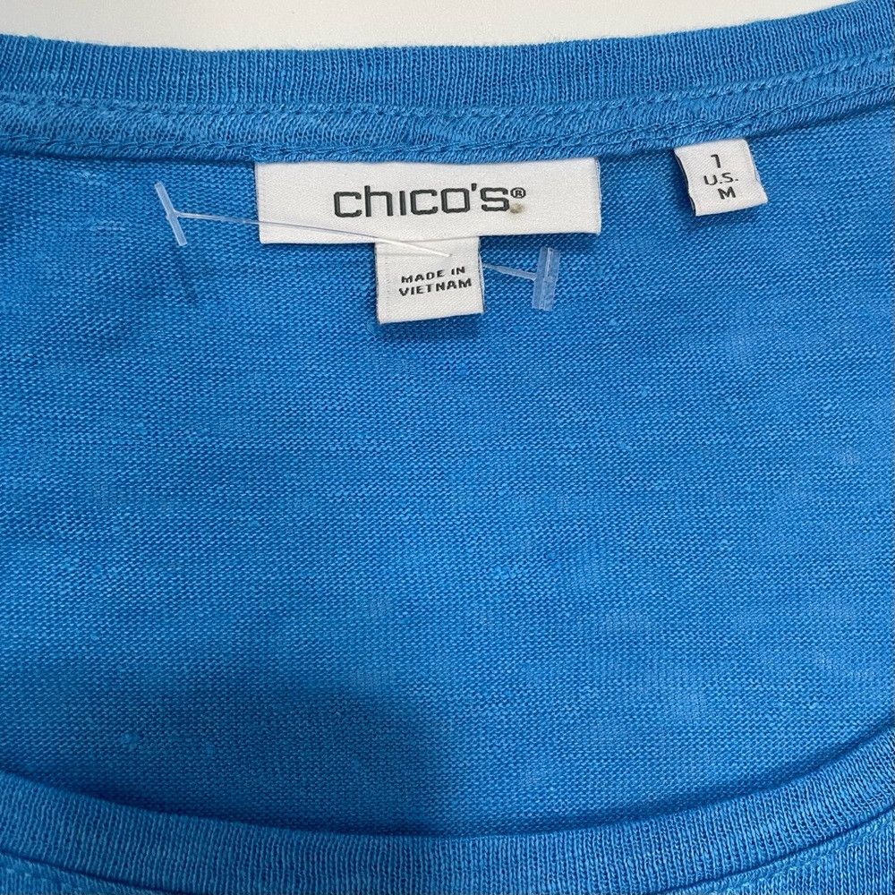 Chicos New Chico's Linen Detailed 3/4 Sleeve Blue Top Size 1 US M Size M / US 6-8 / IT 42-44 - 8 Thumbnail