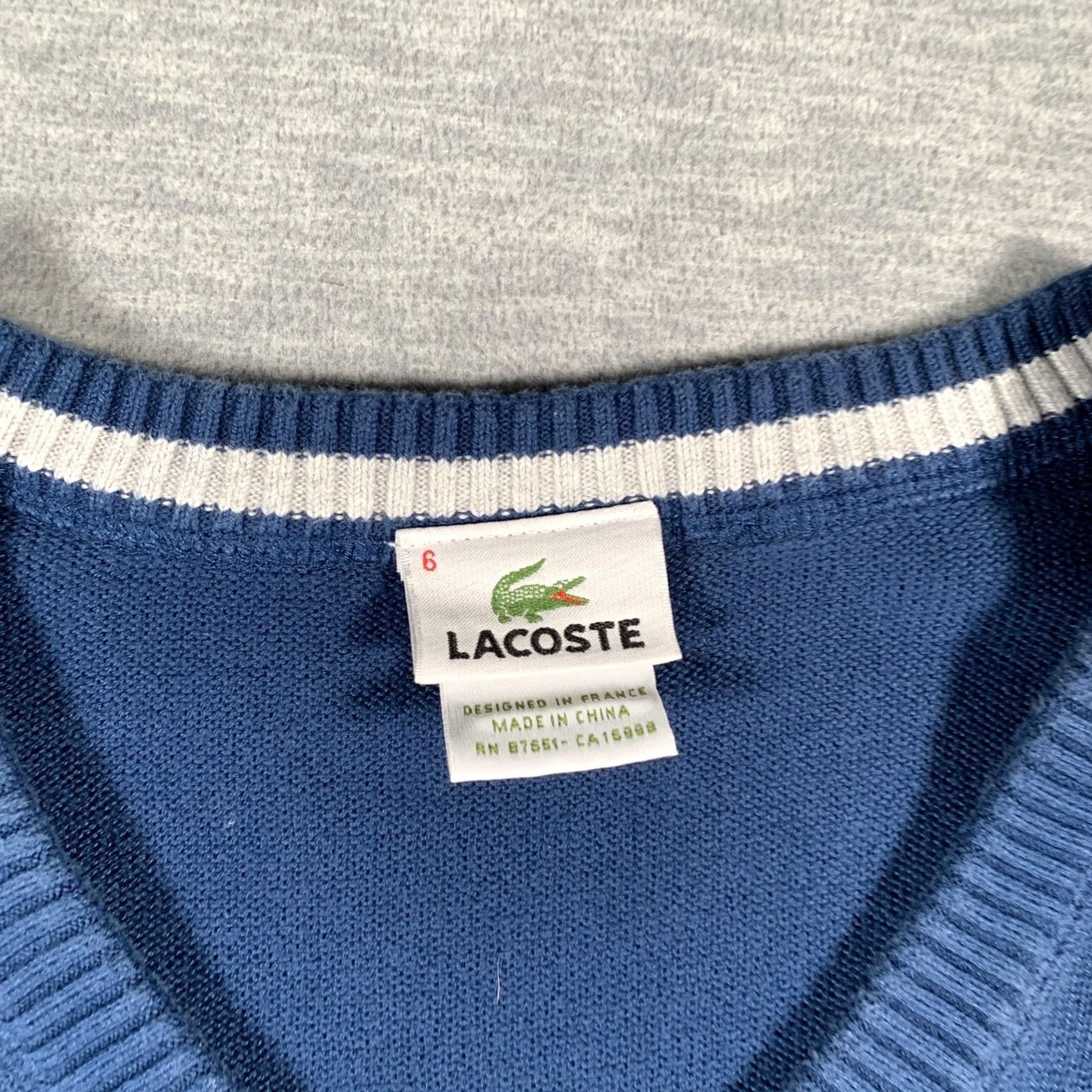 Lacoste Lacoste Sweater Pullover Mens XL Blue V-Neck 100% Cotton Croc Logo Knit Solid Long Sleeve Size US XL / EU 56 / 4 - 4 Thumbnail