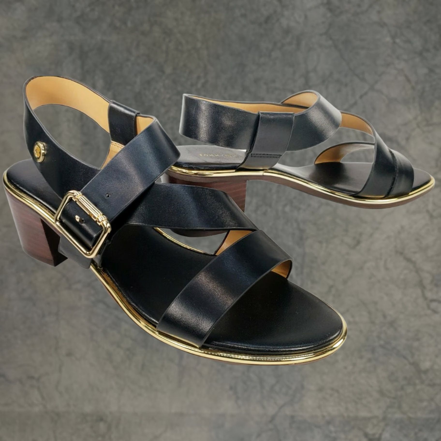 Tommy Hilfiger Tommy Hilfiger Konas Women's Sandal T-Strap Black Leather 9M Heel Low Block Strappy Size US 9 / IT 39 - 1 Thumbnail