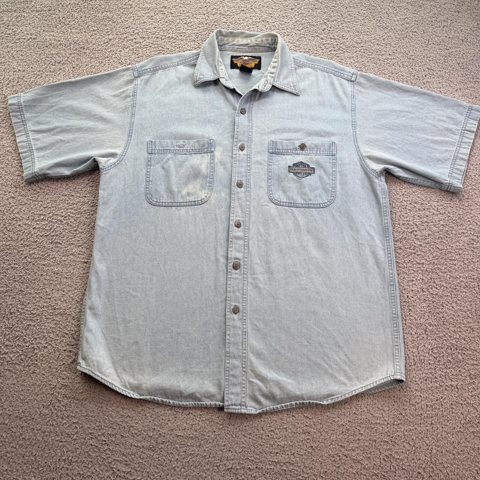 Harley Davidson Vintage Y2K Harley-Davidson Denim Short Sleeve Button Up XL Size US XL / EU 56 / 4 - 1 Thumbnail