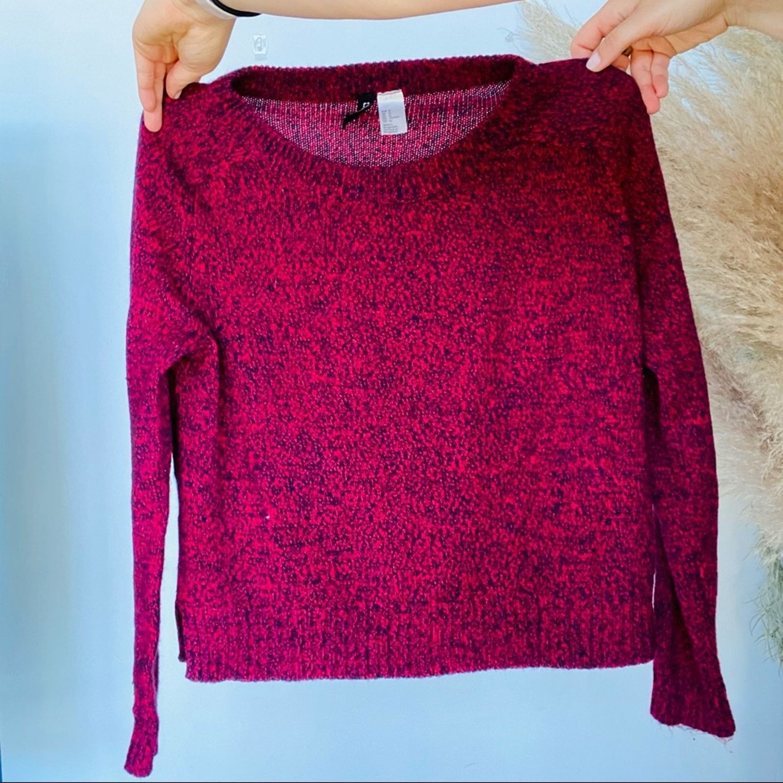 H&M H&M DIVIDED Red Blue Marled Knit Cropped Pullover Sweater Size M / US 6-8 / IT 42-44 - 4 Thumbnail