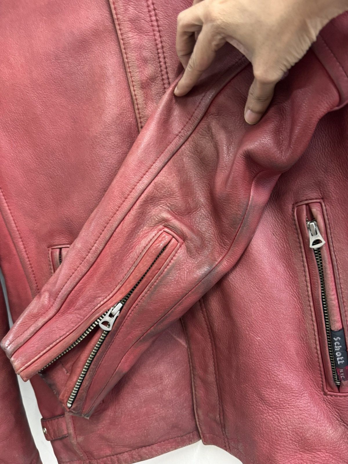 Schott Vintage 80s Schott NYC 654 Red Leather Jacket Racing Stripes Size US S / EU 44-46 / 1 - 6 Thumbnail