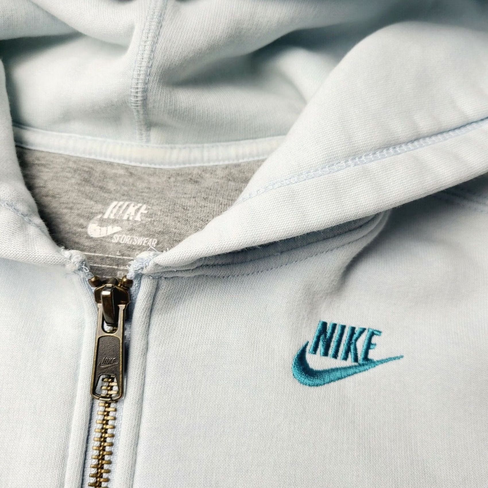 Nike Nike Sportswear Full Zip Sweatshirt Hooded Sky Blue Large Womens, Zip, Long Sleeve, Pockets, Logo, Regular Fit Size L / US 10 / IT 46 - 5 Thumbnail